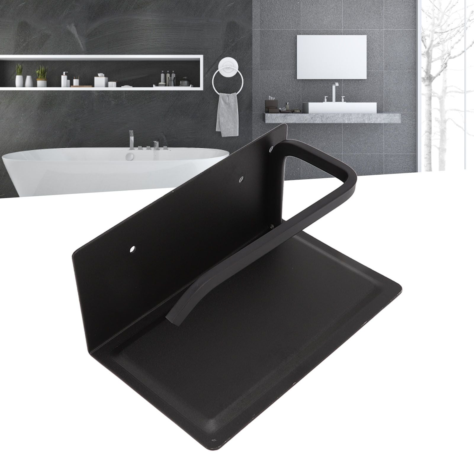 Wall Mounted Tissue Holder Toilet Tissue Bracket Bathroom Paper Roll Hanger with Phone Shelf Black V1294-YM0512-3112220081111