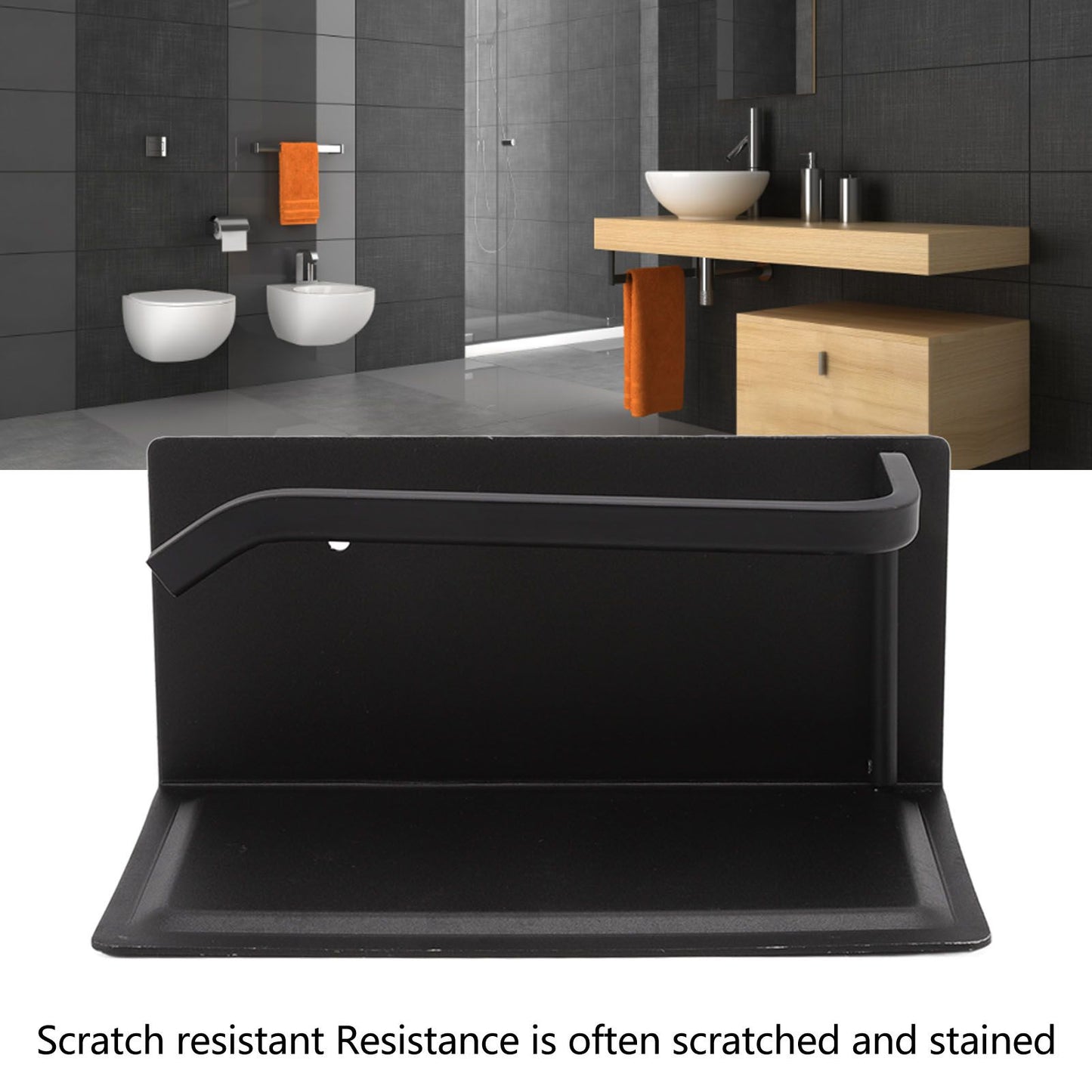 Wall Mounted Tissue Holder Toilet Tissue Bracket Bathroom Paper Roll Hanger with Phone Shelf Black V1294-YM0512-3112220081111