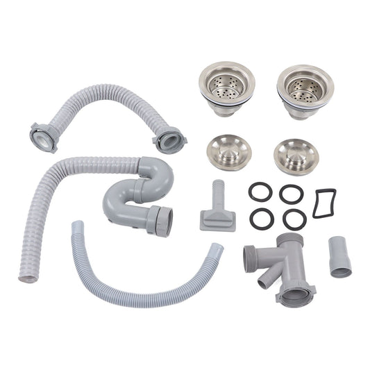 Kitchen Sink Drainer Pipe Stainless Steel S Bent with Double Drains Sewer Pipe Set for Bathroom Home V1294-YM0512-3112220081811