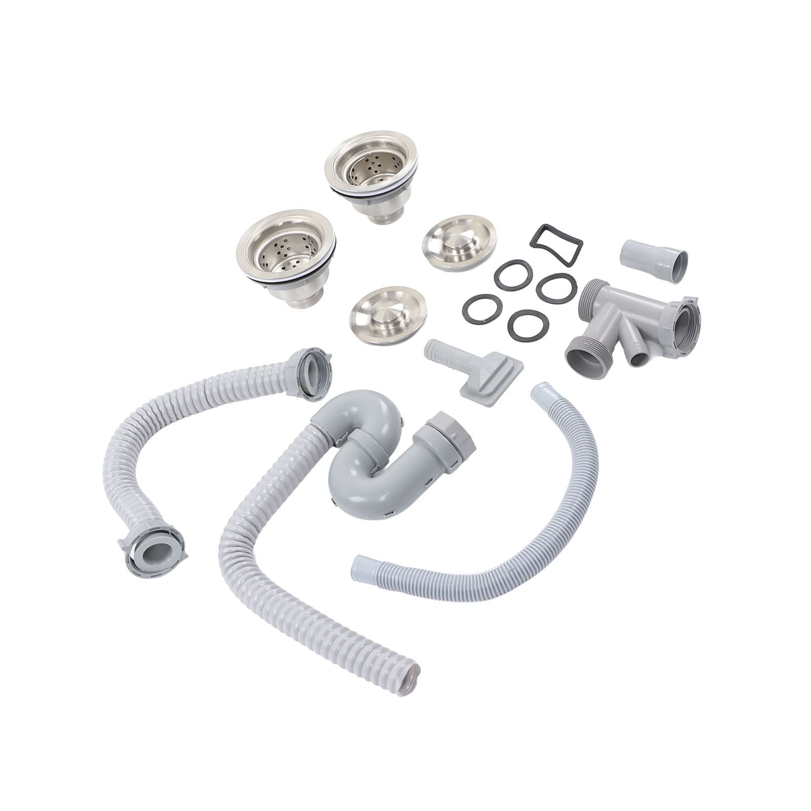 Kitchen Sink Drainer Pipe Stainless Steel S Bent with Double Drains Sewer Pipe Set for Bathroom Home V1294-YM0512-3112220081811