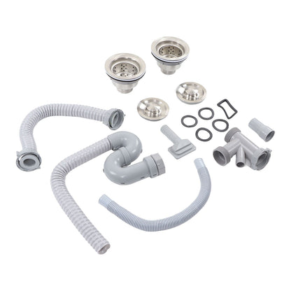 Kitchen Sink Drainer Pipe Stainless Steel S Bent with Double Drains Sewer Pipe Set for Bathroom Home V1294-YM0512-3112220081811