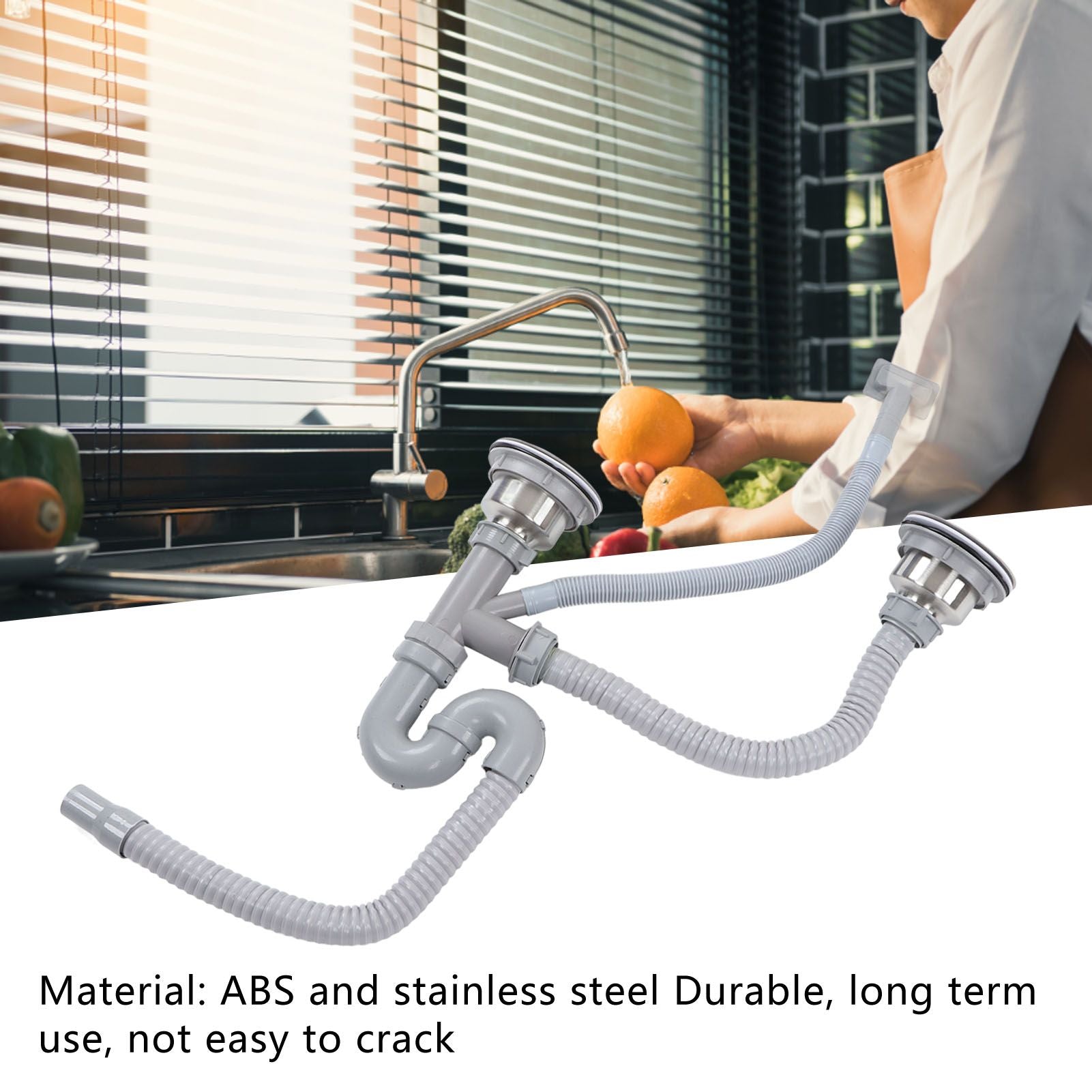 Kitchen Sink Drainer Pipe Stainless Steel S Bent with Double Drains Sewer Pipe Set for Bathroom Home V1294-YM0512-3112220081811