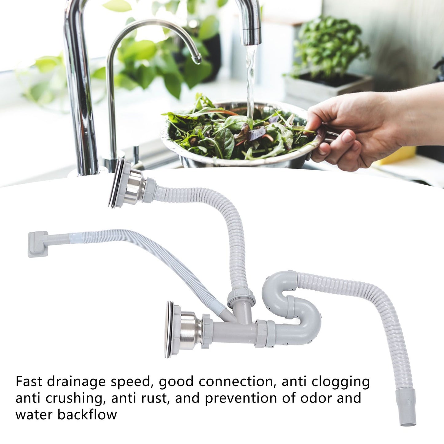 Kitchen Sink Drainer Pipe Stainless Steel S Bent with Double Drains Sewer Pipe Set for Bathroom Home V1294-YM0512-3112220081811