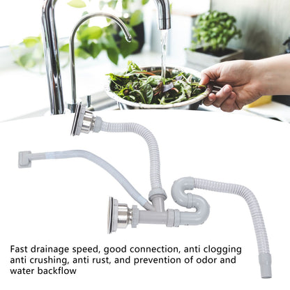 Kitchen Sink Drainer Pipe Stainless Steel S Bent with Double Drains Sewer Pipe Set for Bathroom Home V1294-YM0512-3112220081811