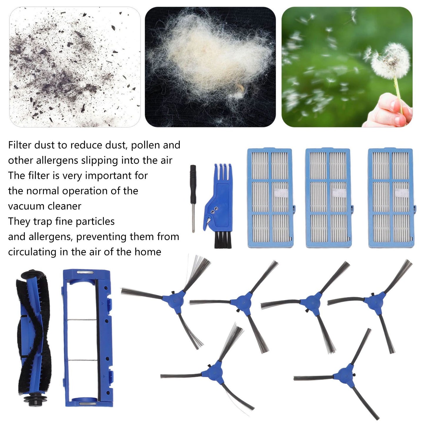 Main Brush Side Brush Filter Kit Vacuum Cleaner Accessories for Bagotte BG600 Vacuum Cleaner Replacement Part V1294-YM0512-3113220272711