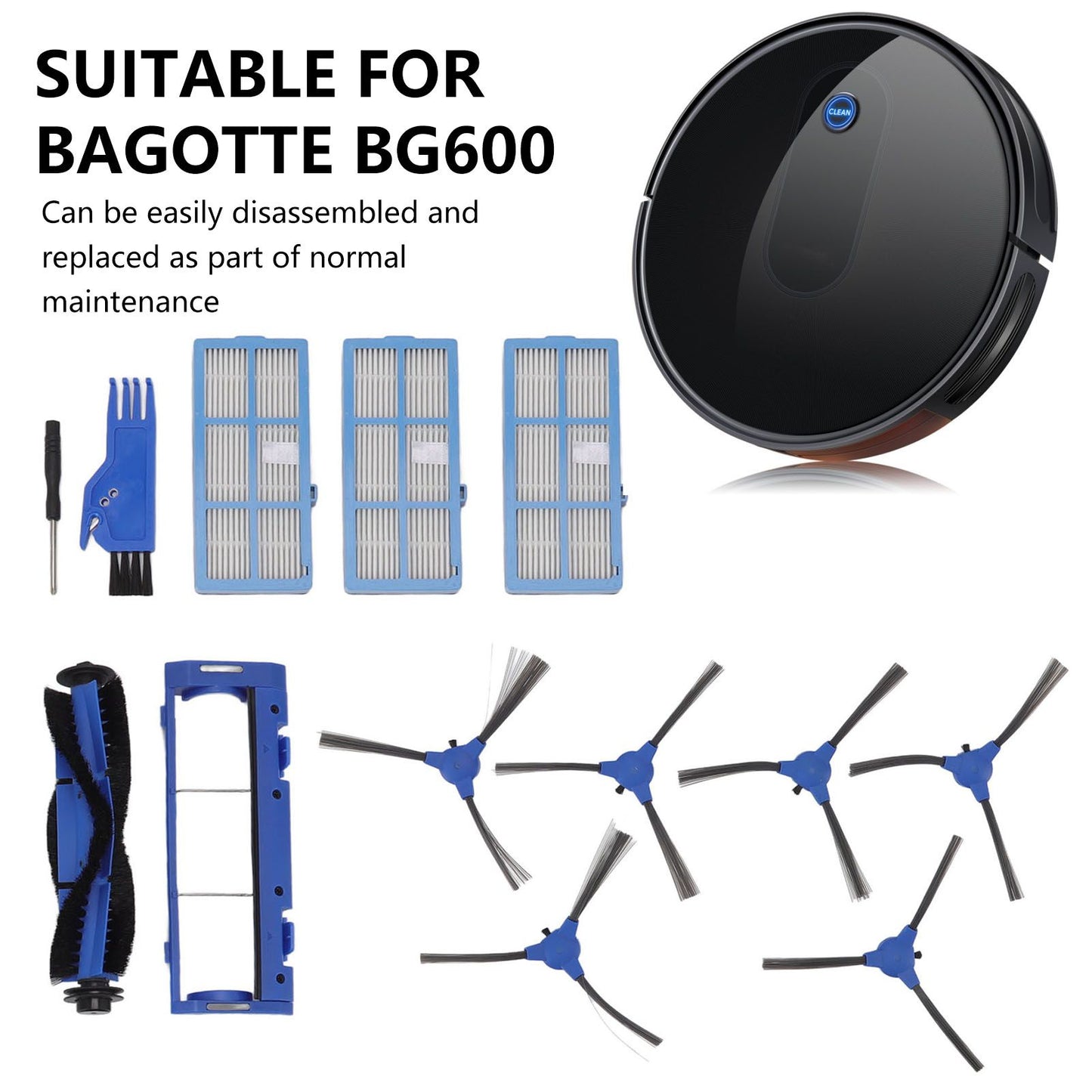 Main Brush Side Brush Filter Kit Vacuum Cleaner Accessories for Bagotte BG600 Vacuum Cleaner Replacement Part V1294-YM0512-3113220272711