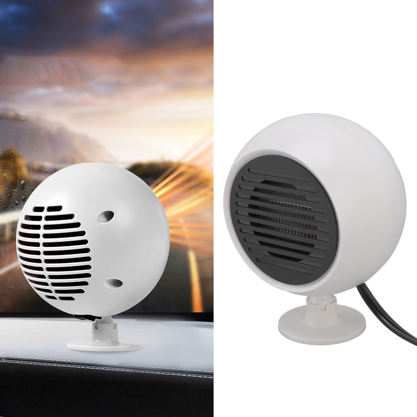 Car Heater Constant Temperature Low Noise Wide Angle 360 degrees Adjustable Car Heater Fan White 12V V1294-YM0512-3113220273111