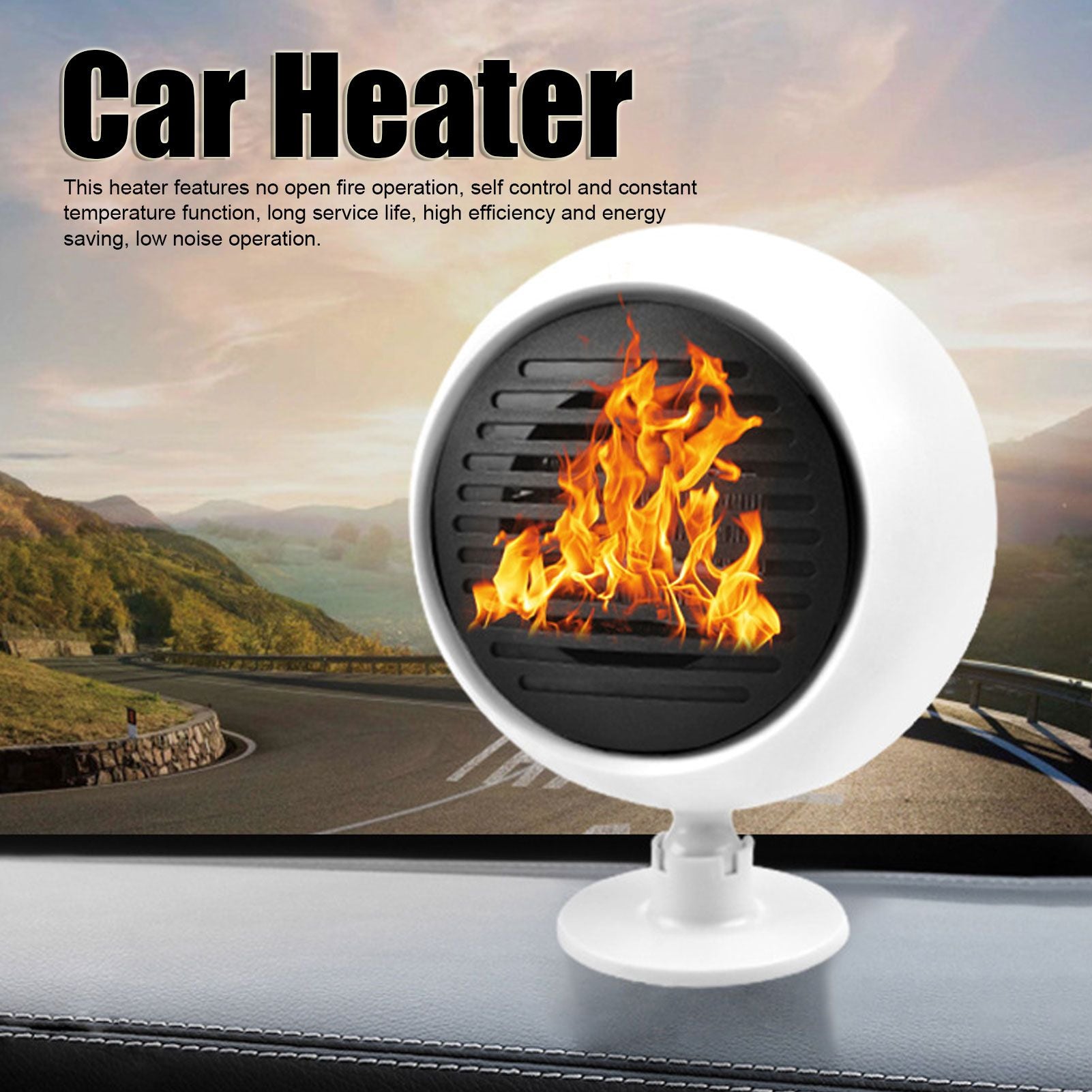 Car Heater Constant Temperature Low Noise Wide Angle 360 degrees Adjustable Car Heater Fan White 12V V1294-YM0512-3113220273111
