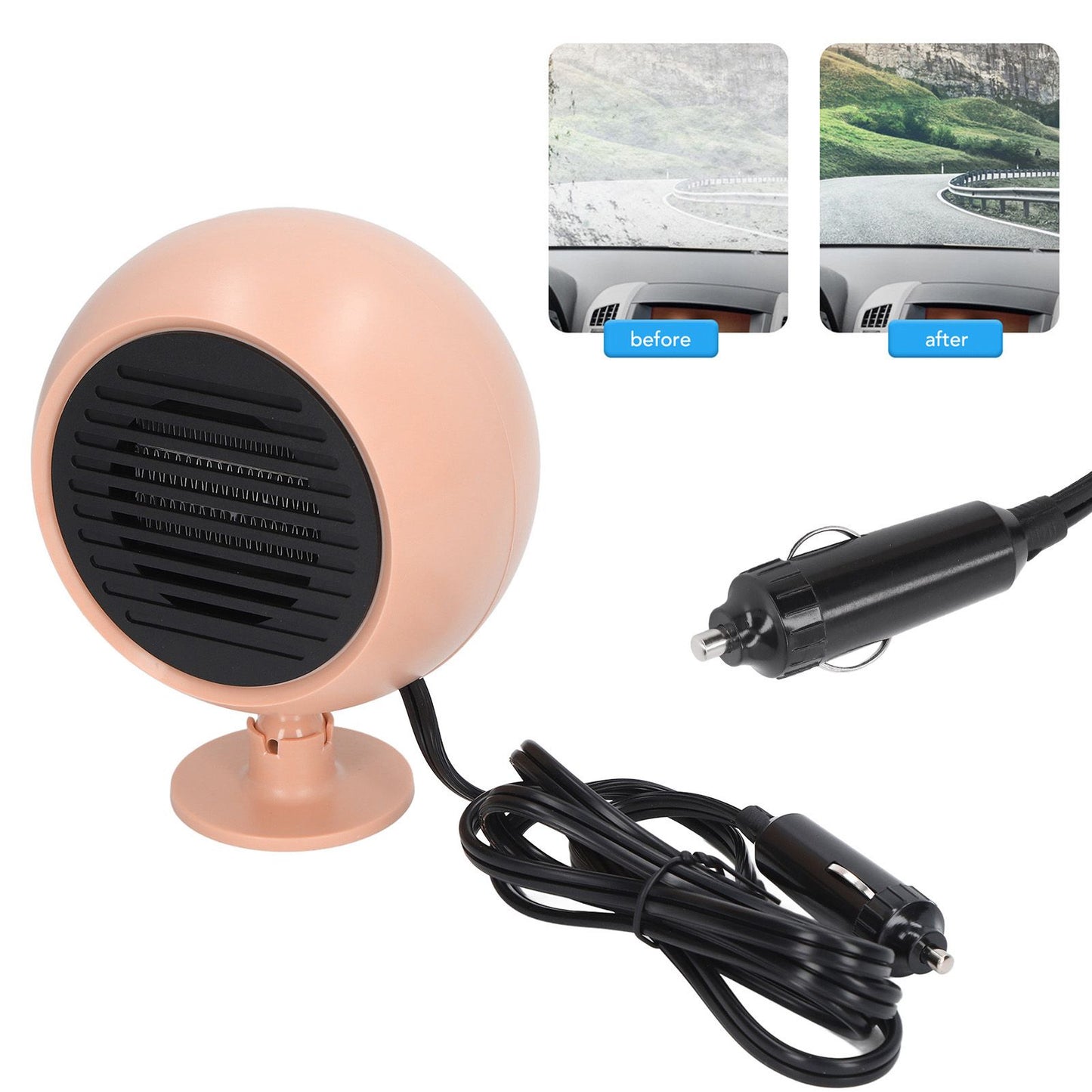 Car Heater Multi Angle Rotation Planetary Car Heater Portable Windshield Defogger Defroster Pink 12V V1294-YM0512-3113220273211