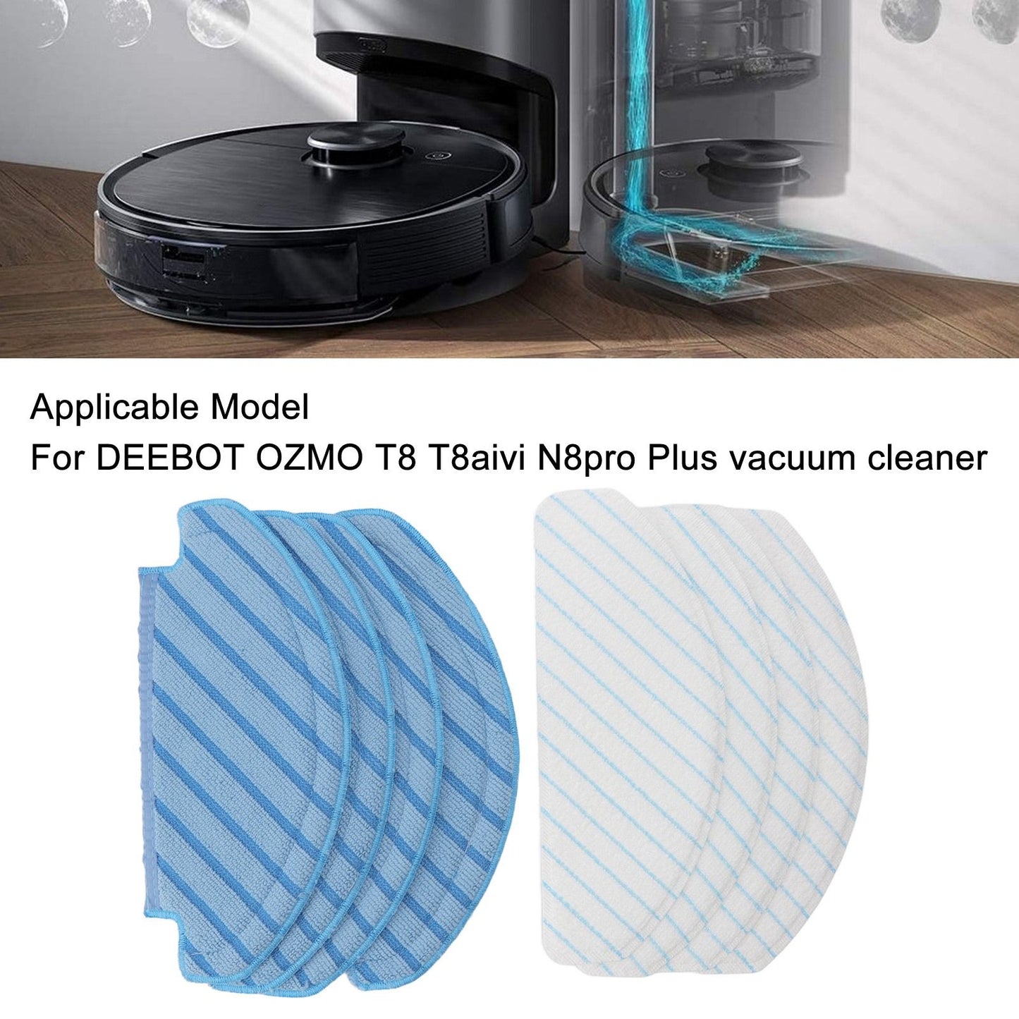 8 Pcs Mop Cloth for DEEBOT OZMO T8 T8aivi N8pro Plus Vacuum Cleaner Replacement Parts Cleaning Pads V1294-YM0512-3113220274911
