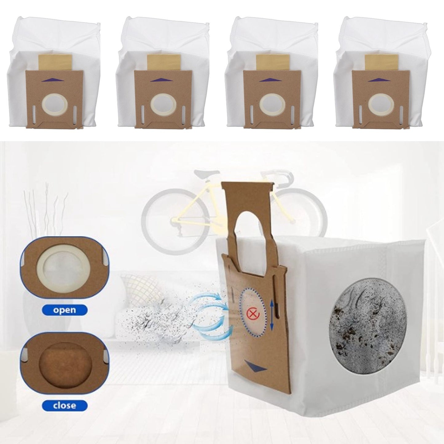 4PCS Sweeper Dust Bag High Efficiency Particulate Air Vacuum Cleaner Dust Bag Replacement for T8aivi Cleaning V1294-YM0512-3113220275011