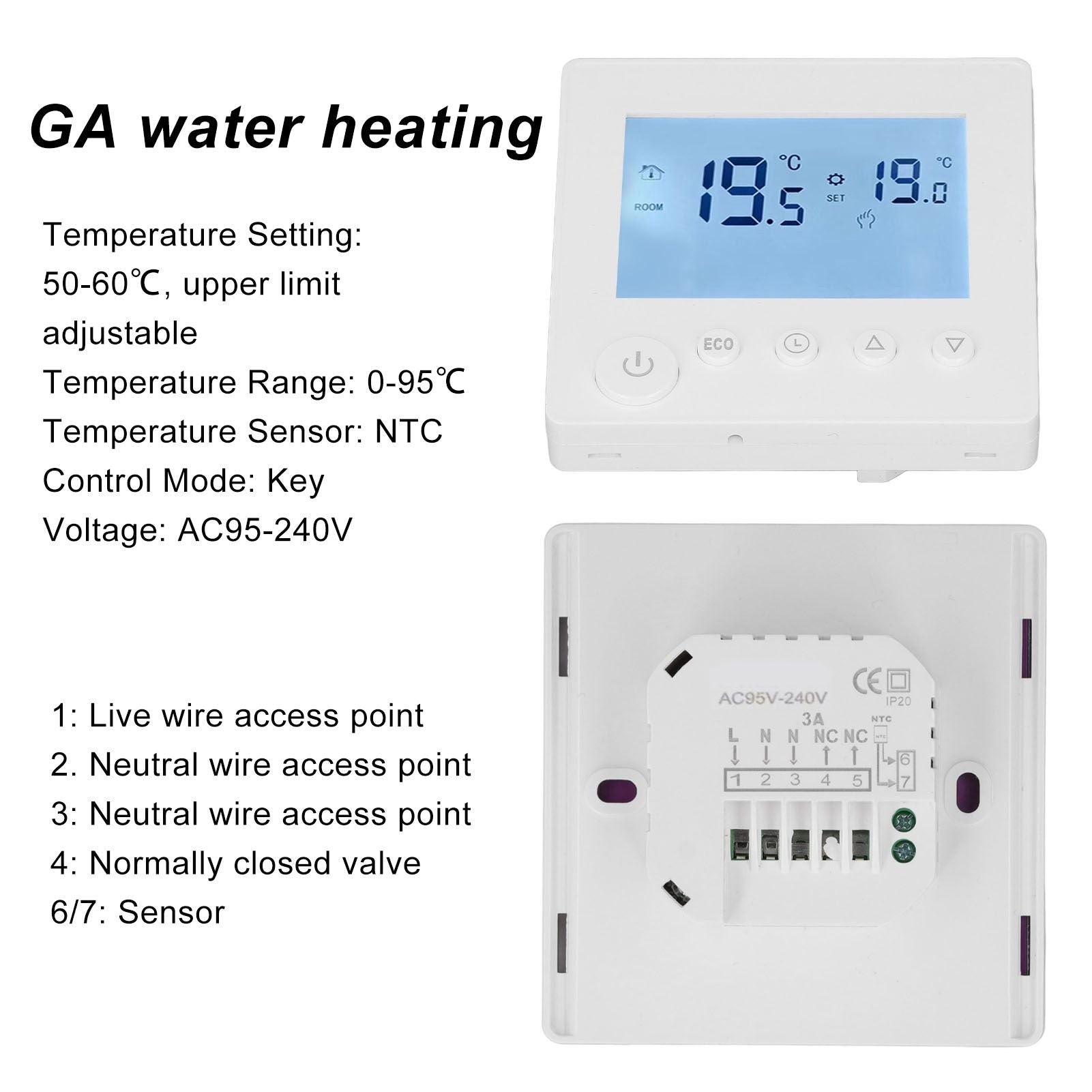 3A Water Heating Thermostat with LCD ABS Intelligent Temperature Controller for Home 95-240V V1294-YM0512-3113220275811