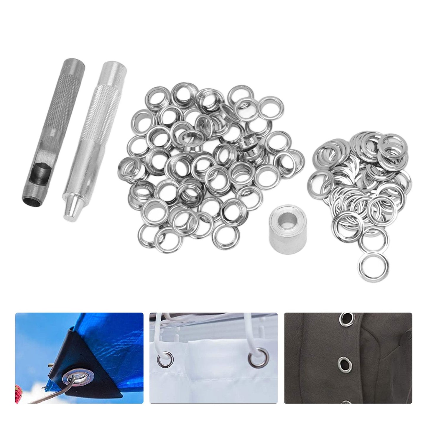 Grommet Tool Kit 100 Set Grommet Eyelets with Setting Tools Hole Cutter Mandrel for Tarps Handicraft V1294-YM0512-3114220091011