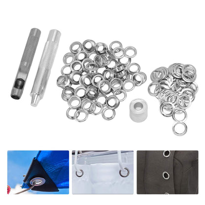 Grommet Tool Kit 100 Set Grommet Eyelets with Setting Tools Hole Cutter Mandrel for Tarps Handicraft V1294-YM0512-3114220091011