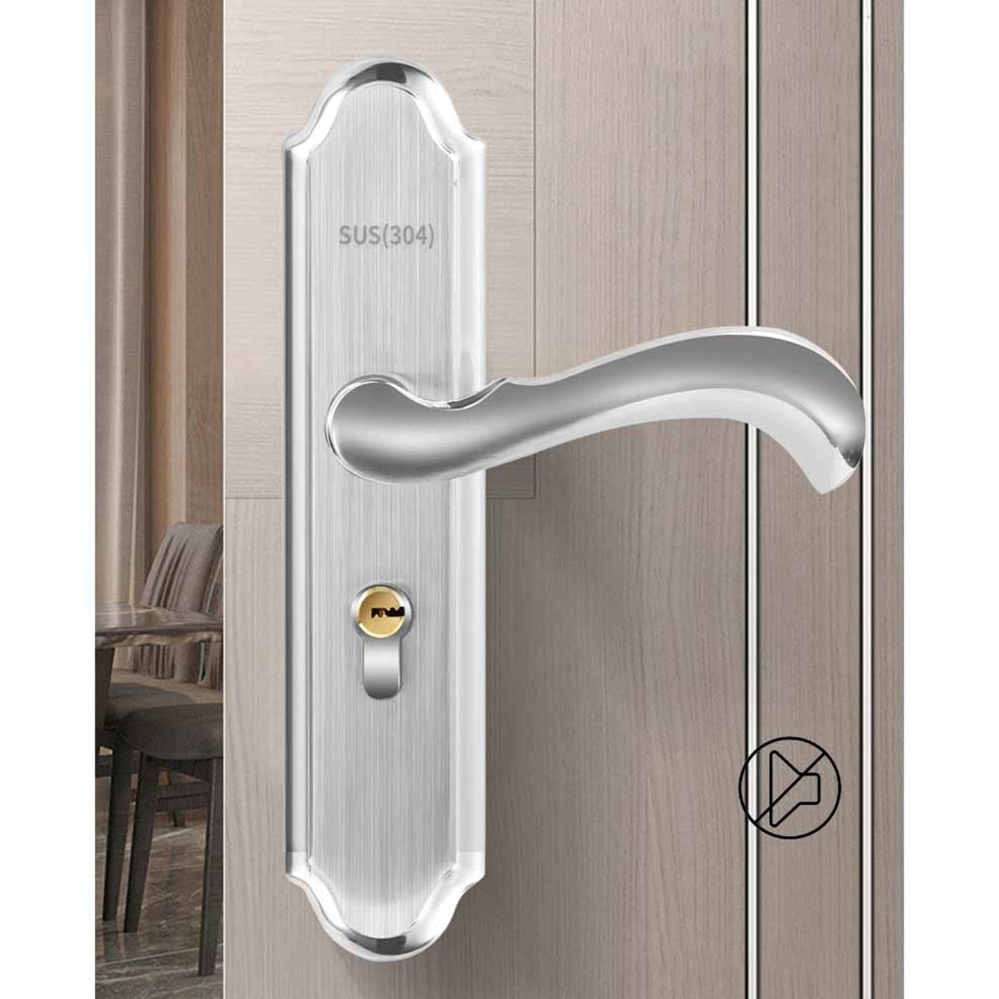 Keyed Entry Door Lock Silent Double Latch Irregular Stainless Steel Door Handle Lock for Bedroom Hotel Balcony V1294-YM0512-3114220093411