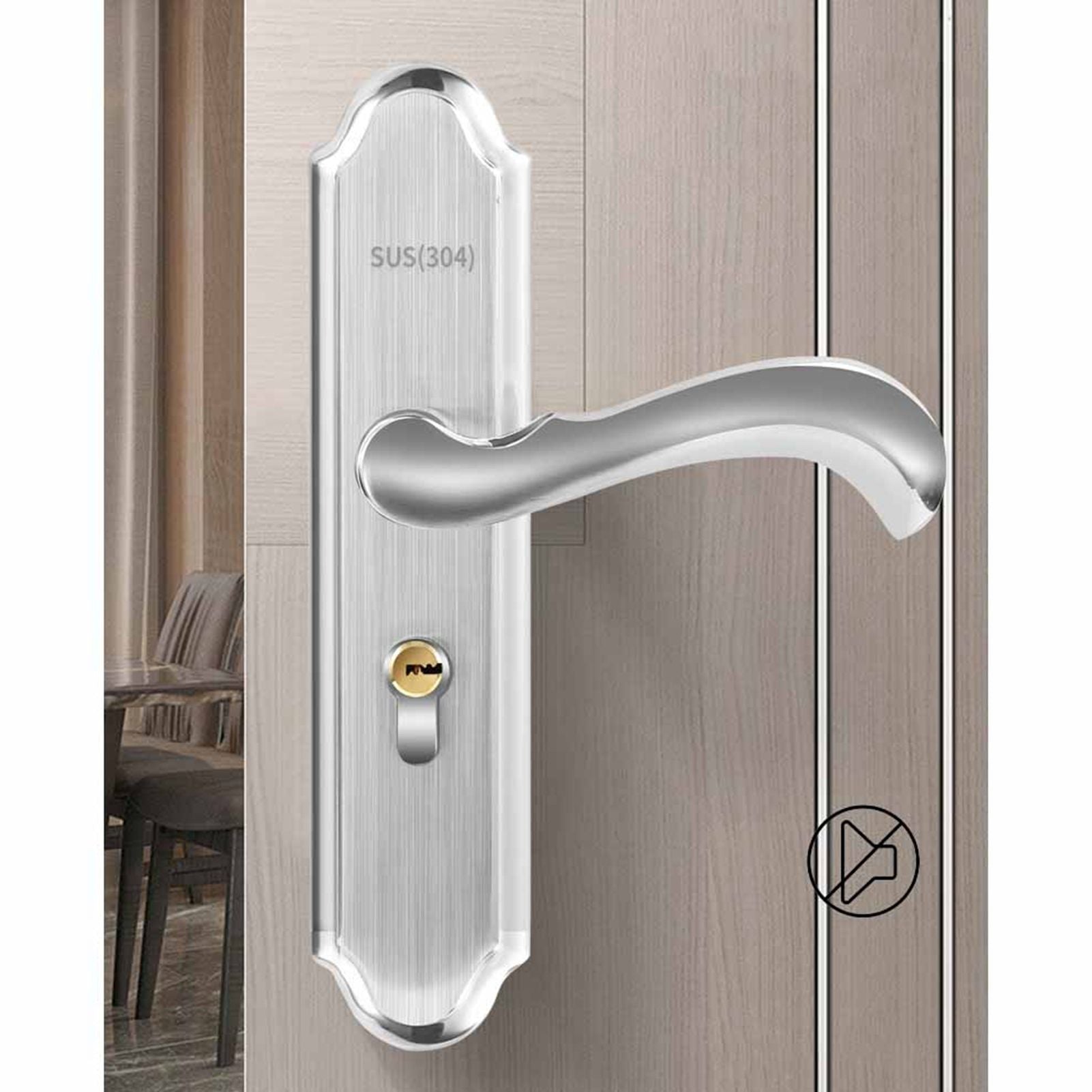 Keyed Entry Door Lock Silent Double Latch Irregular Stainless Steel Door Handle Lock for Bedroom Hotel Balcony V1294-YM0512-3114220093411