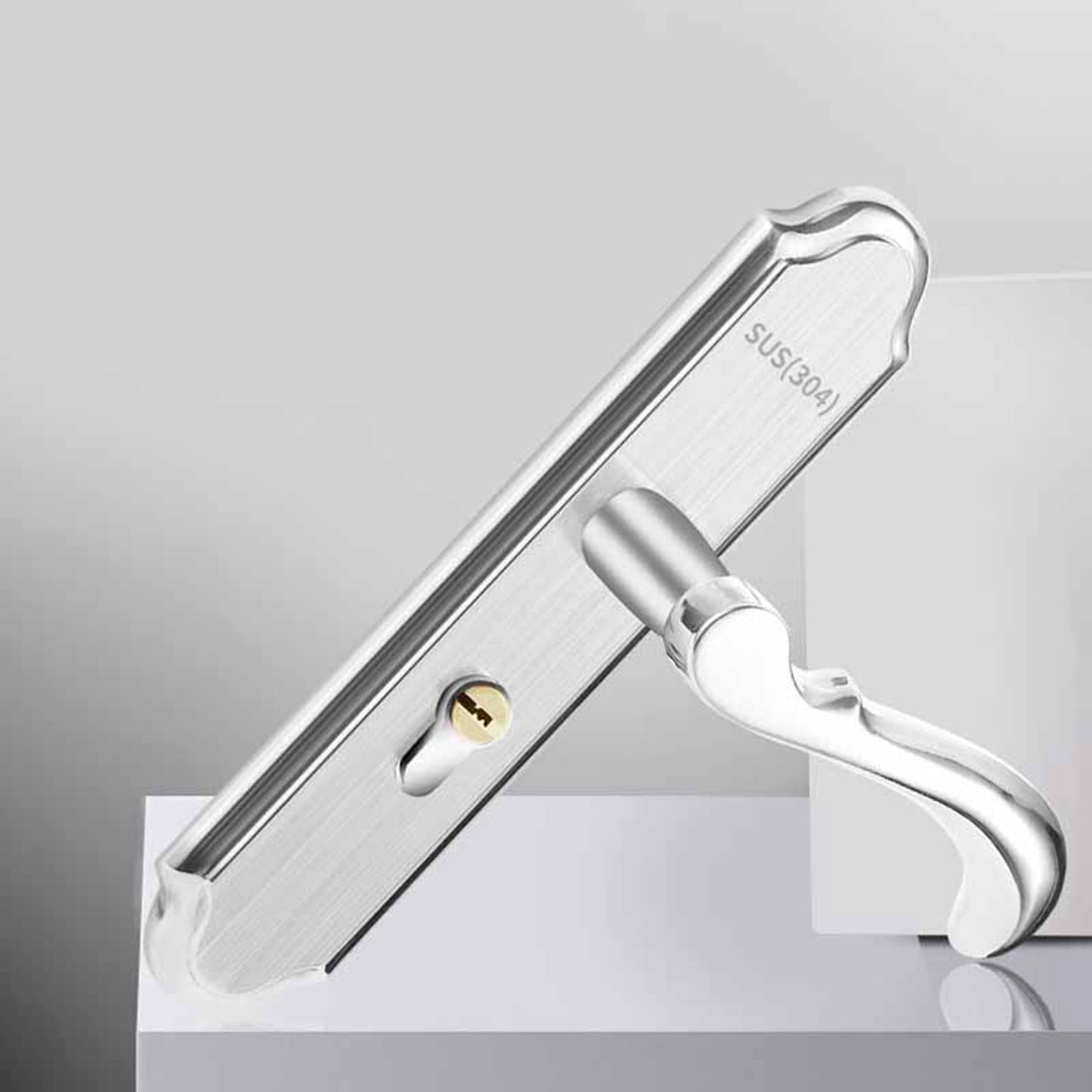 Keyed Entry Door Lock Silent Double Latch Irregular Stainless Steel Door Handle Lock for Bedroom Hotel Balcony V1294-YM0512-3114220093411