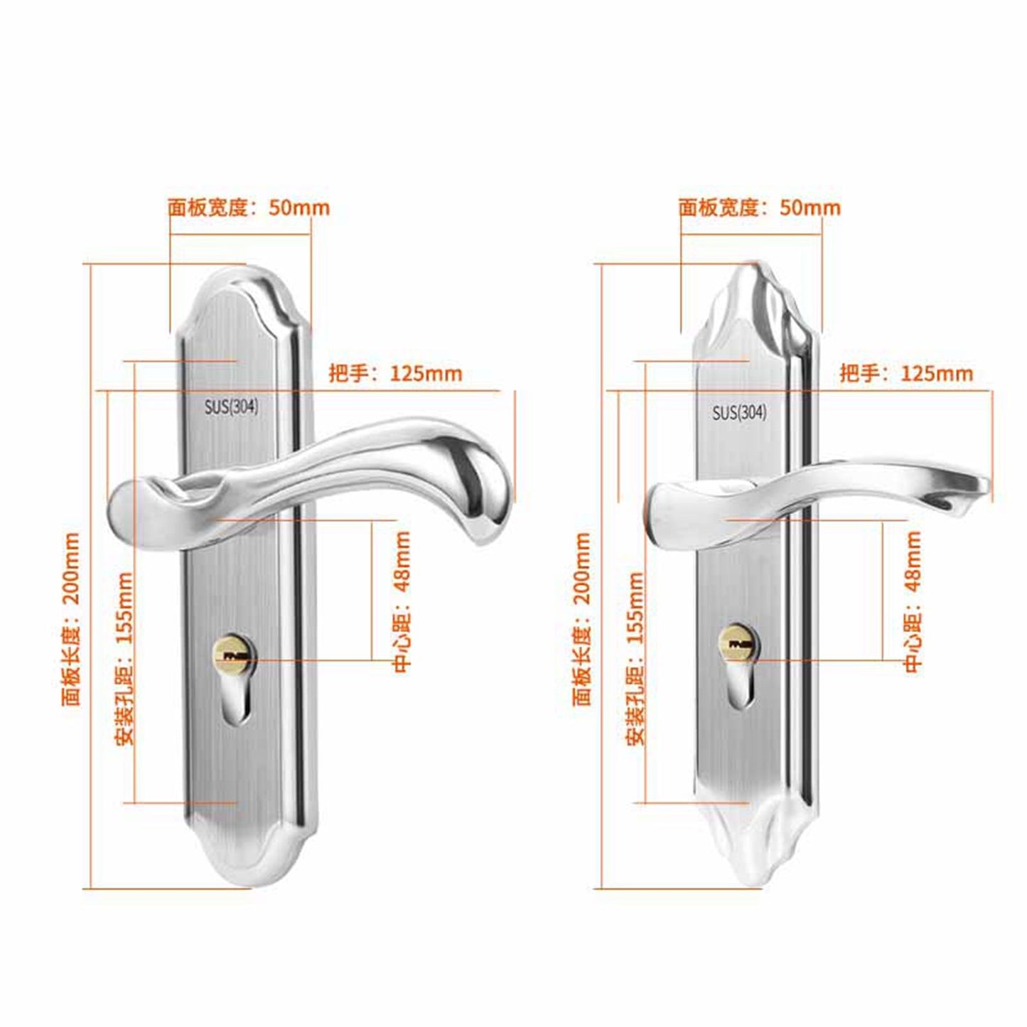 Keyed Entry Door Lock Silent Double Latch Irregular Stainless Steel Door Handle Lock for Bedroom Hotel Balcony V1294-YM0512-3114220093411