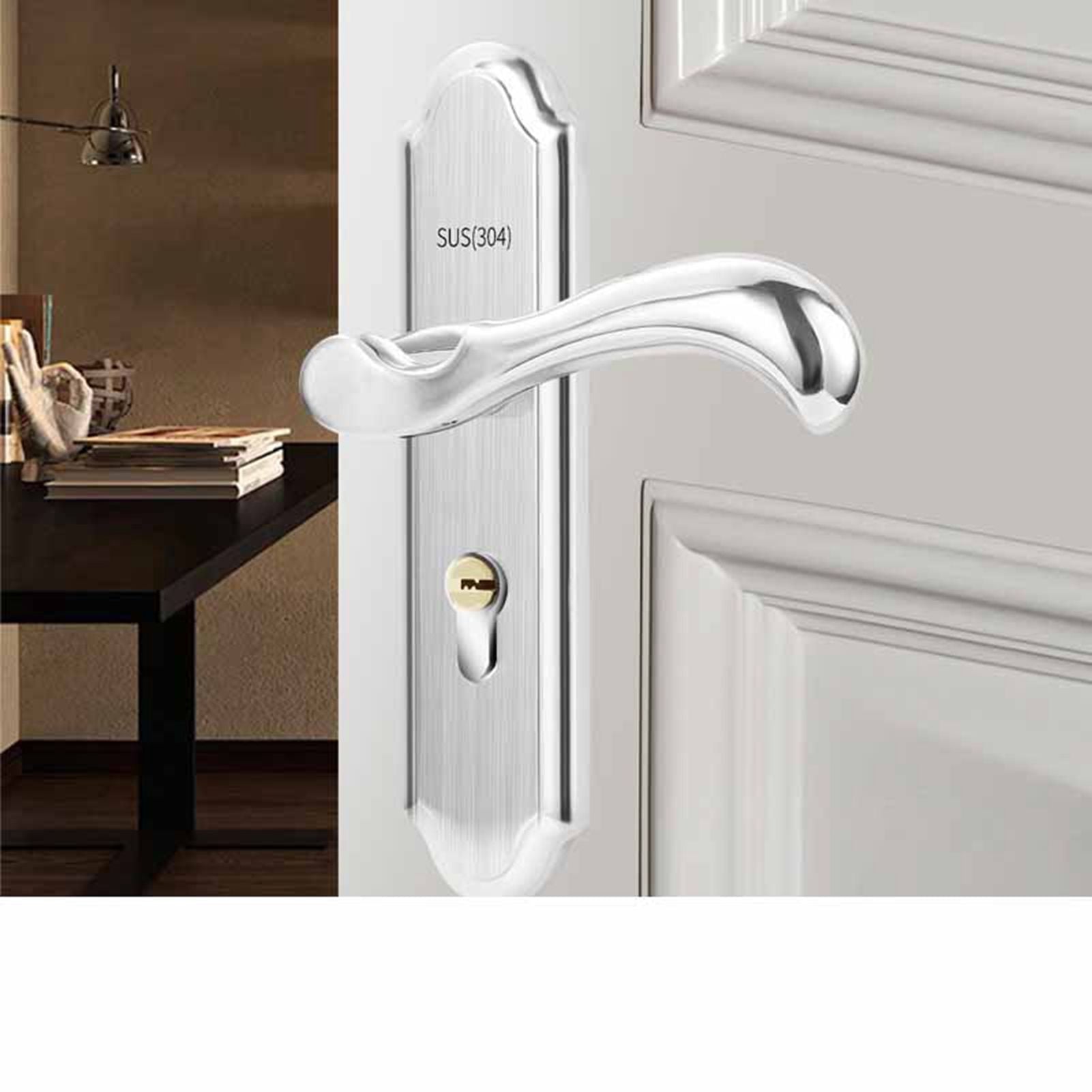 Keyed Entry Door Lock Silent Double Latch Irregular Stainless Steel Door Handle Lock for Bedroom Hotel Balcony V1294-YM0512-3114220093411