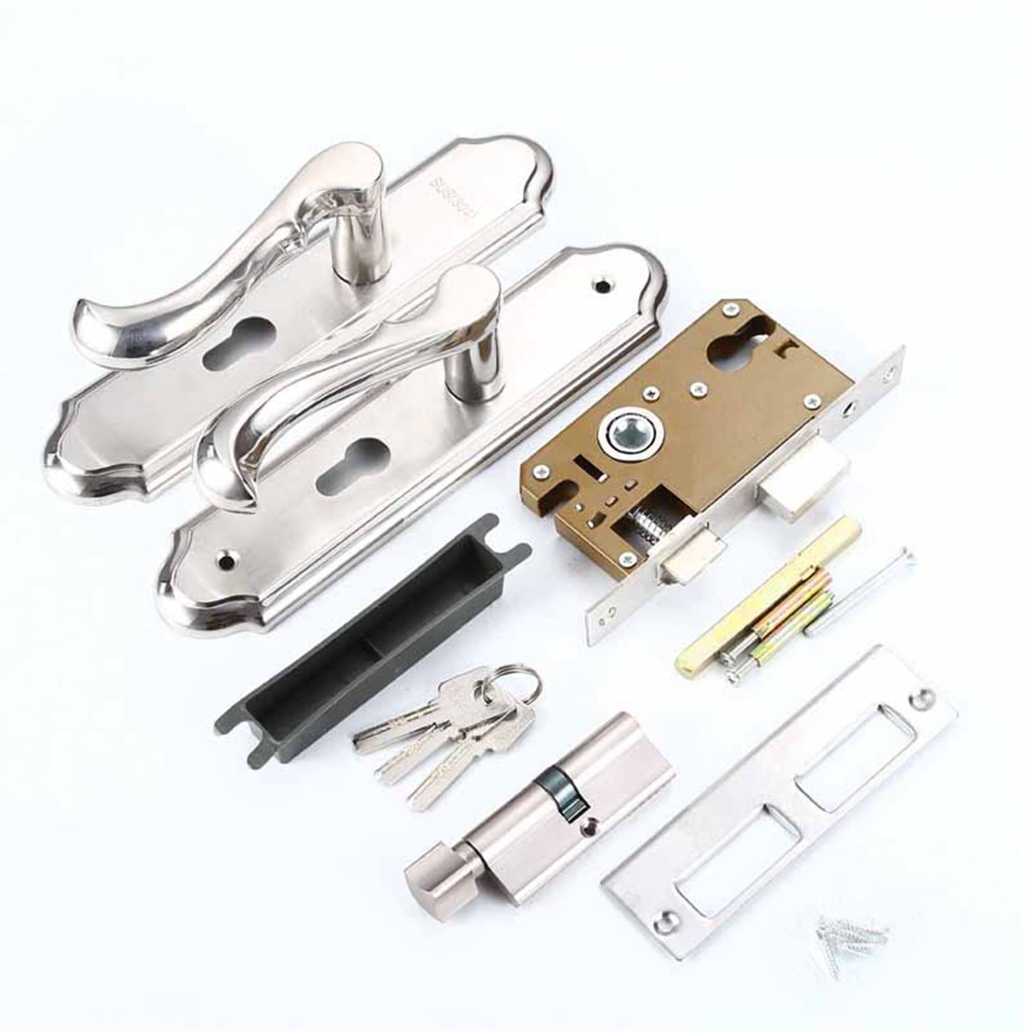 Keyed Entry Door Lock Silent Double Latch Irregular Stainless Steel Door Handle Lock for Bedroom Hotel Balcony V1294-YM0512-3114220093411