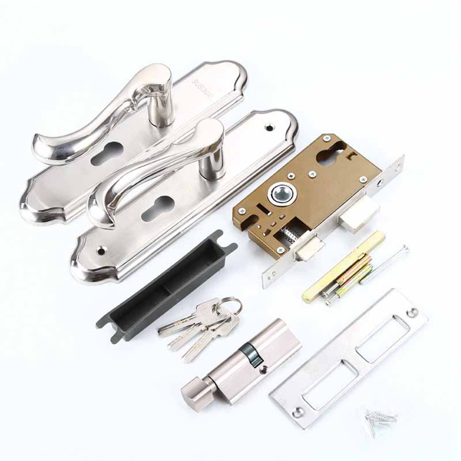 Keyed Entry Door Lock Silent Double Latch Irregular Stainless Steel Door Handle Lock for Bedroom Hotel Balcony V1294-YM0512-3114220093411