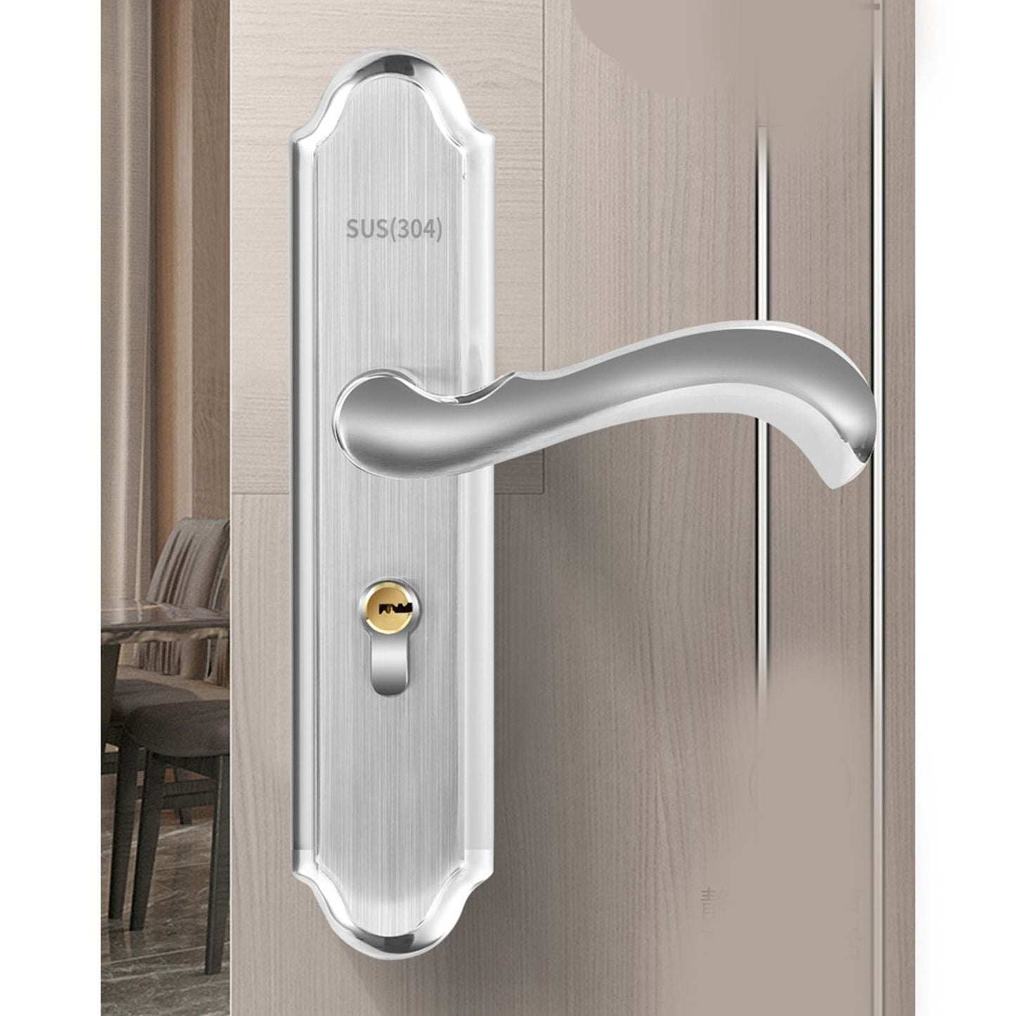 Stainless Steel Handle Door Lock Mechanical Magnetic Security Entry Lever Lock for Bedroom Hotel Balcony V1294-YM0512-3114220093511