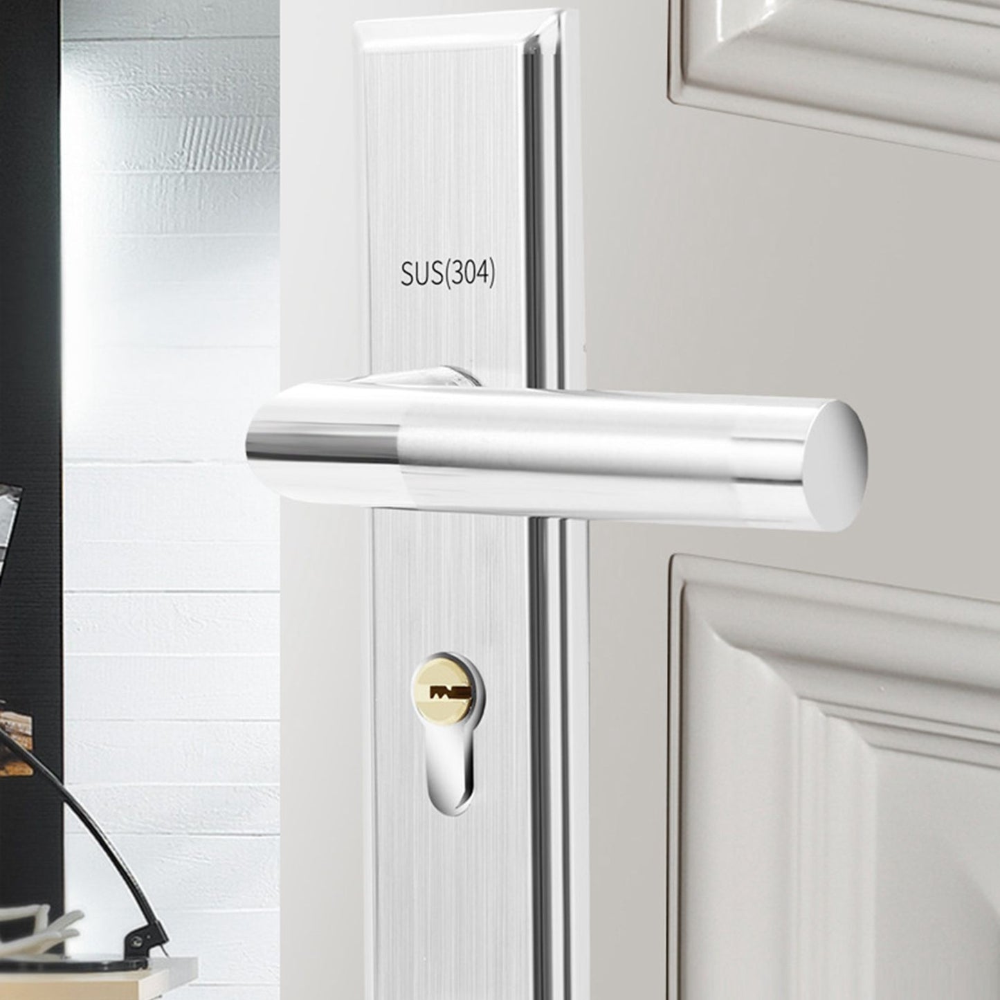 Stainless Steel Handle Door Lock Mechanical Magnetic Security Entry Lever Lock for Bedroom Hotel Balcony V1294-YM0512-3114220093511