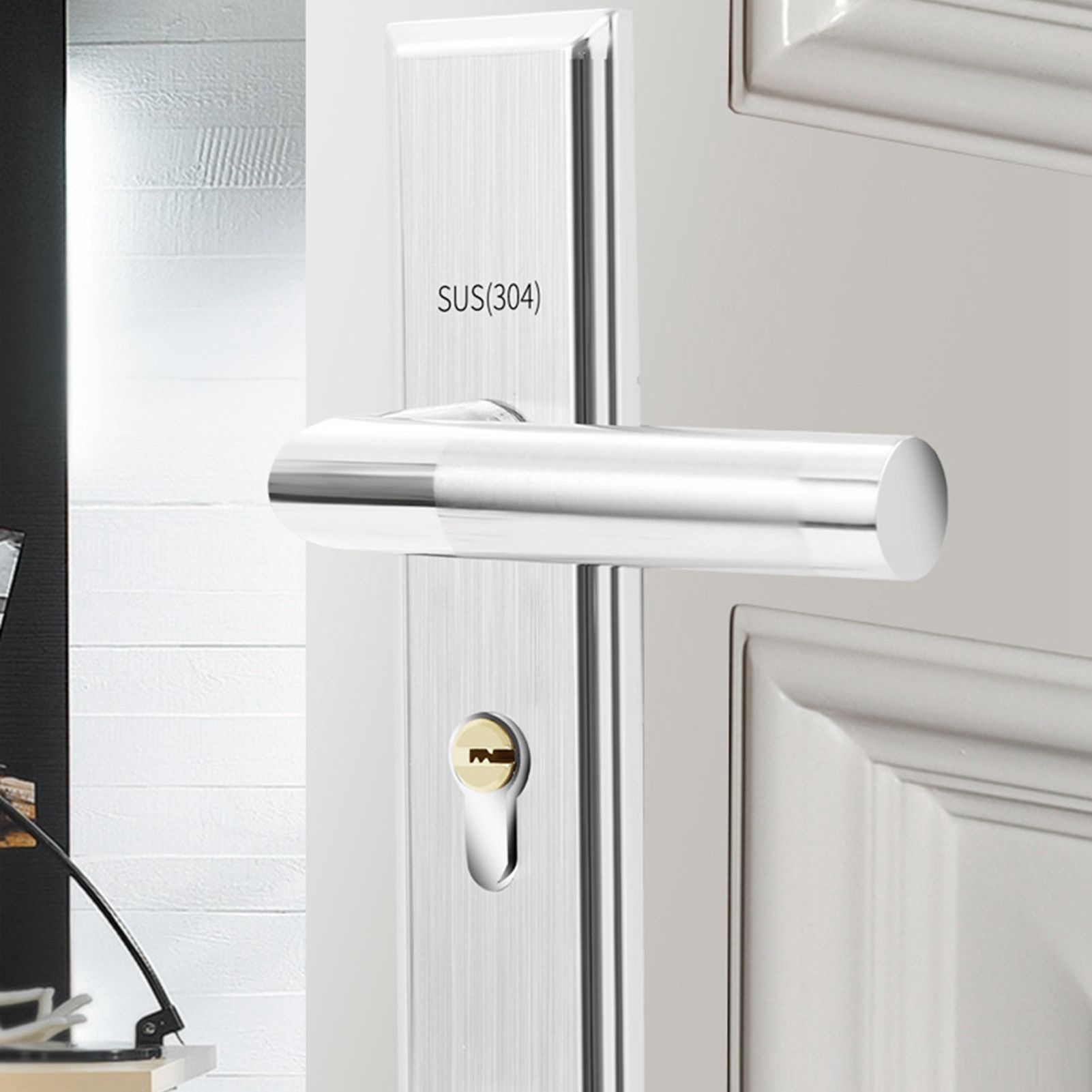 Stainless Steel Handle Door Lock Mechanical Magnetic Security Entry Lever Lock for Bedroom Hotel Balcony V1294-YM0512-3114220093511