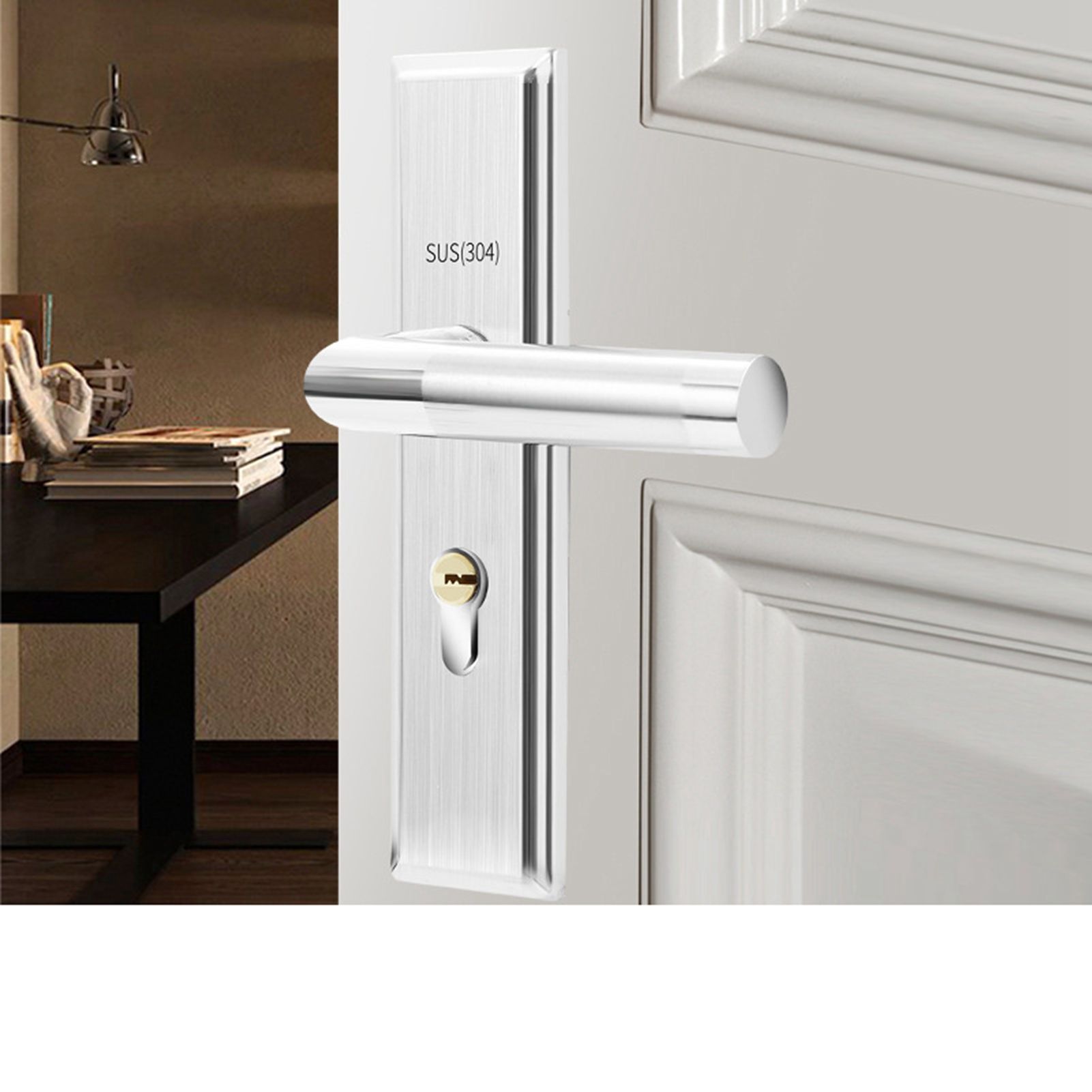 Stainless Steel Handle Door Lock Mechanical Magnetic Security Entry Lever Lock for Bedroom Hotel Balcony V1294-YM0512-3114220093511