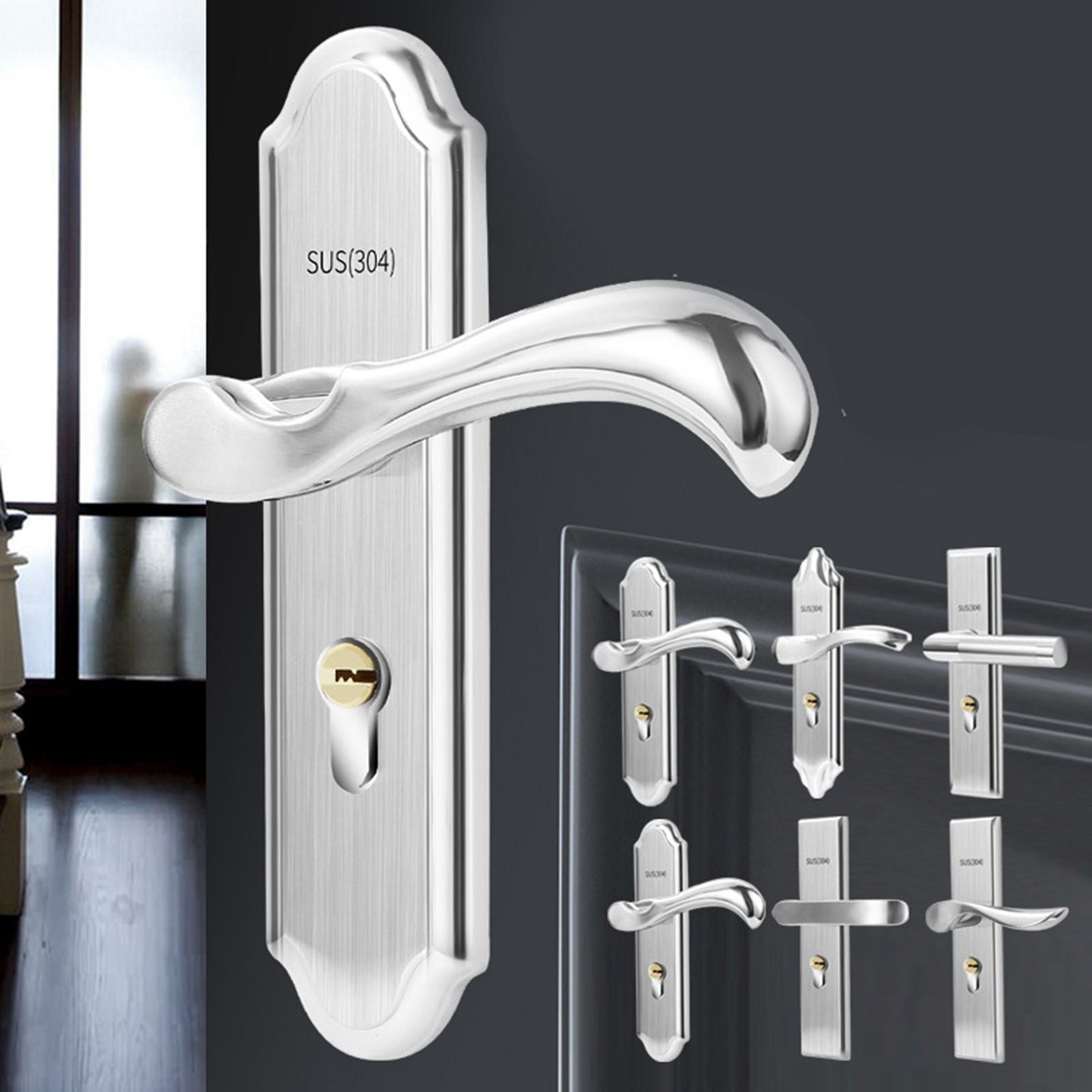 Stainless Steel Handle Door Lock Mechanical Magnetic Security Entry Lever Lock for Bedroom Hotel Balcony V1294-YM0512-3114220093511