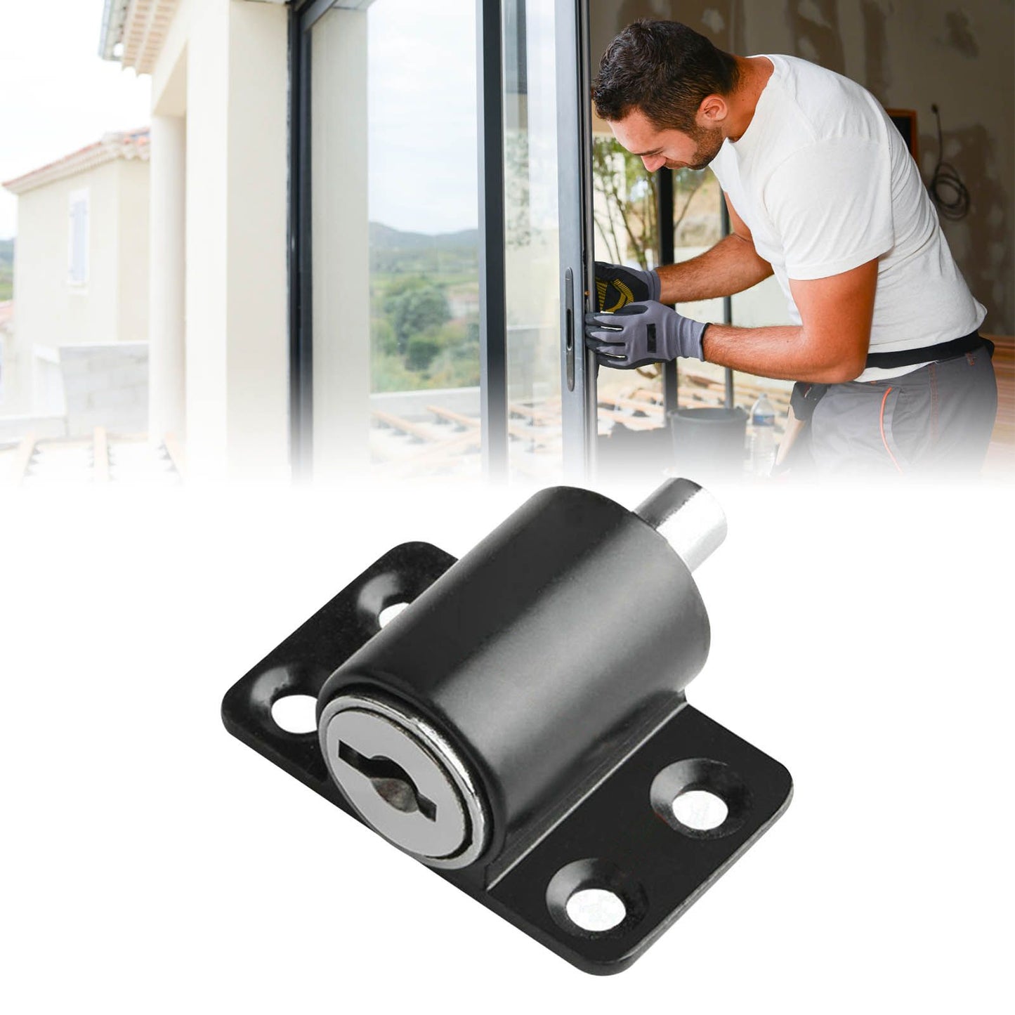 Door Security Lock Anti Theft Alloy Paint Surface with Keys Window Bolt for Home Cabinets Black V1294-YM0512-3114220094812