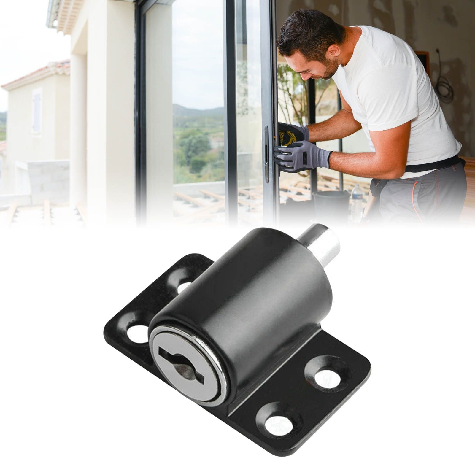 Door Security Lock Anti Theft Alloy Paint Surface with Keys Window Bolt for Home Cabinets Black V1294-YM0512-3114220094812