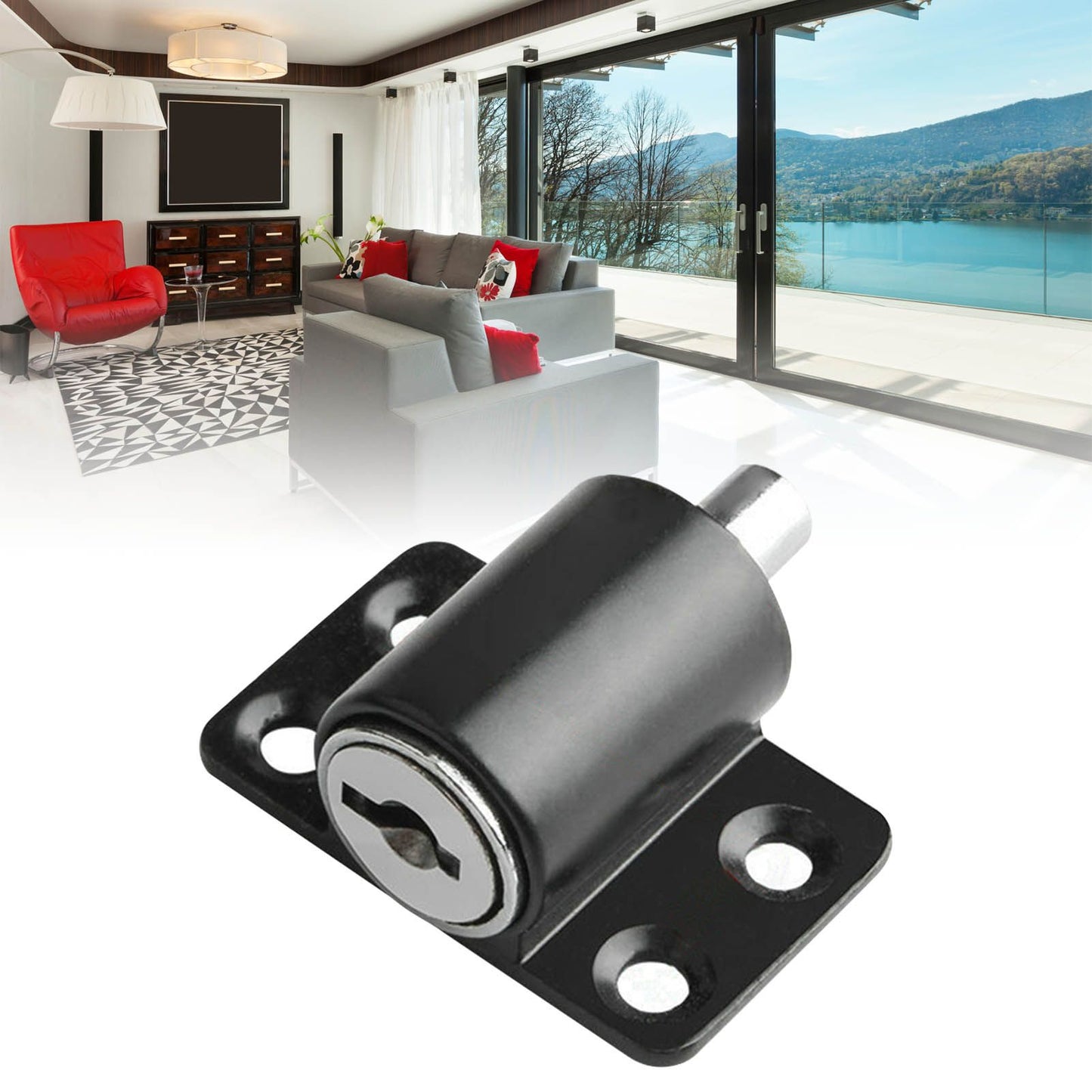 Door Security Lock Anti Theft Alloy Paint Surface with Keys Window Bolt for Home Cabinets Black V1294-YM0512-3114220094812