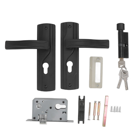 Door Handle Lock Manganese Steel Silent Bearing Universal Door Lever Lock Set with Keys for Home Bedroom Black V1294-YM0512-3114220095711