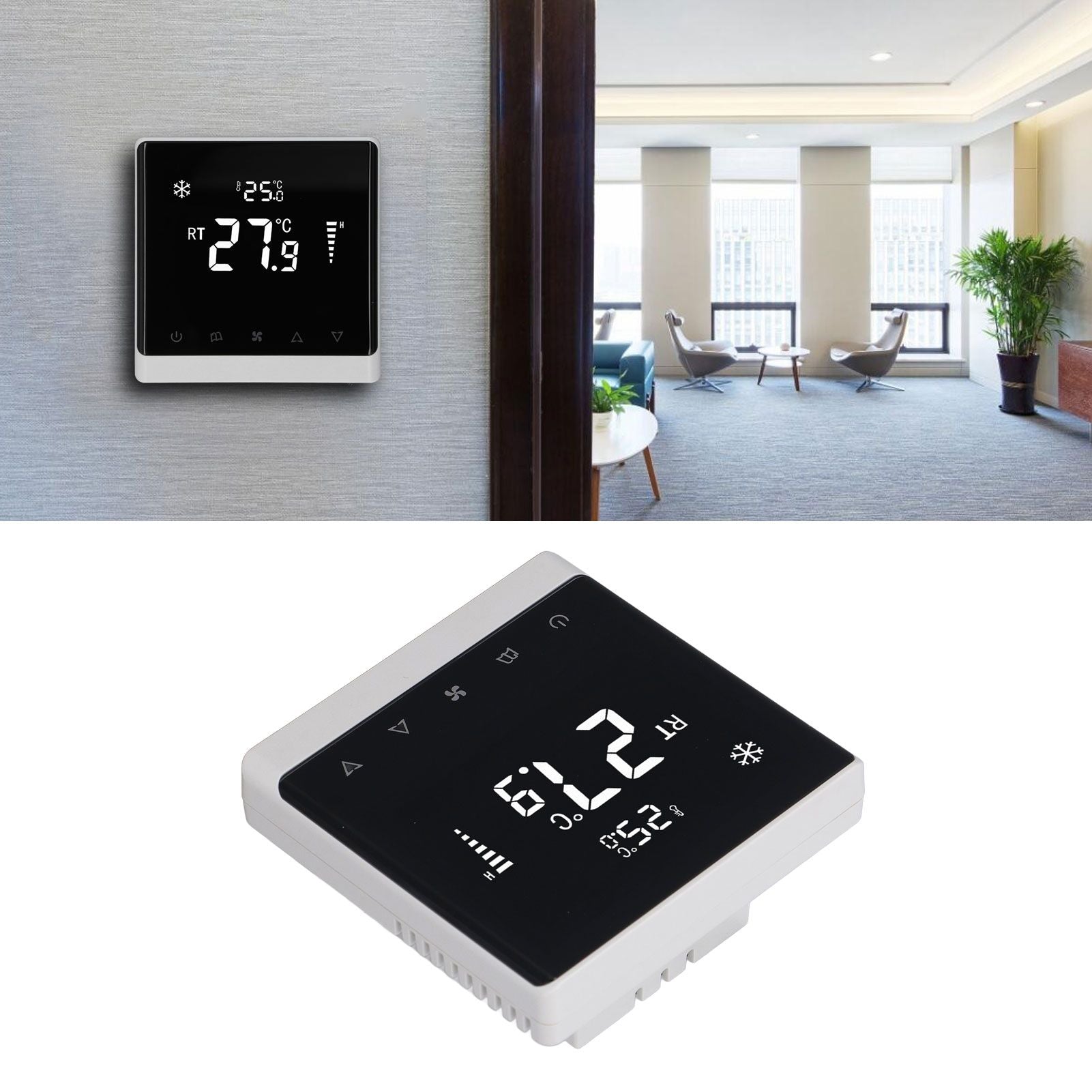 Air Conditioning Fan Thermostat Home Touchscreen Thermostat Panel Temperature Controller DC Brushless 180-260V V1294-YM0512-3114220098411