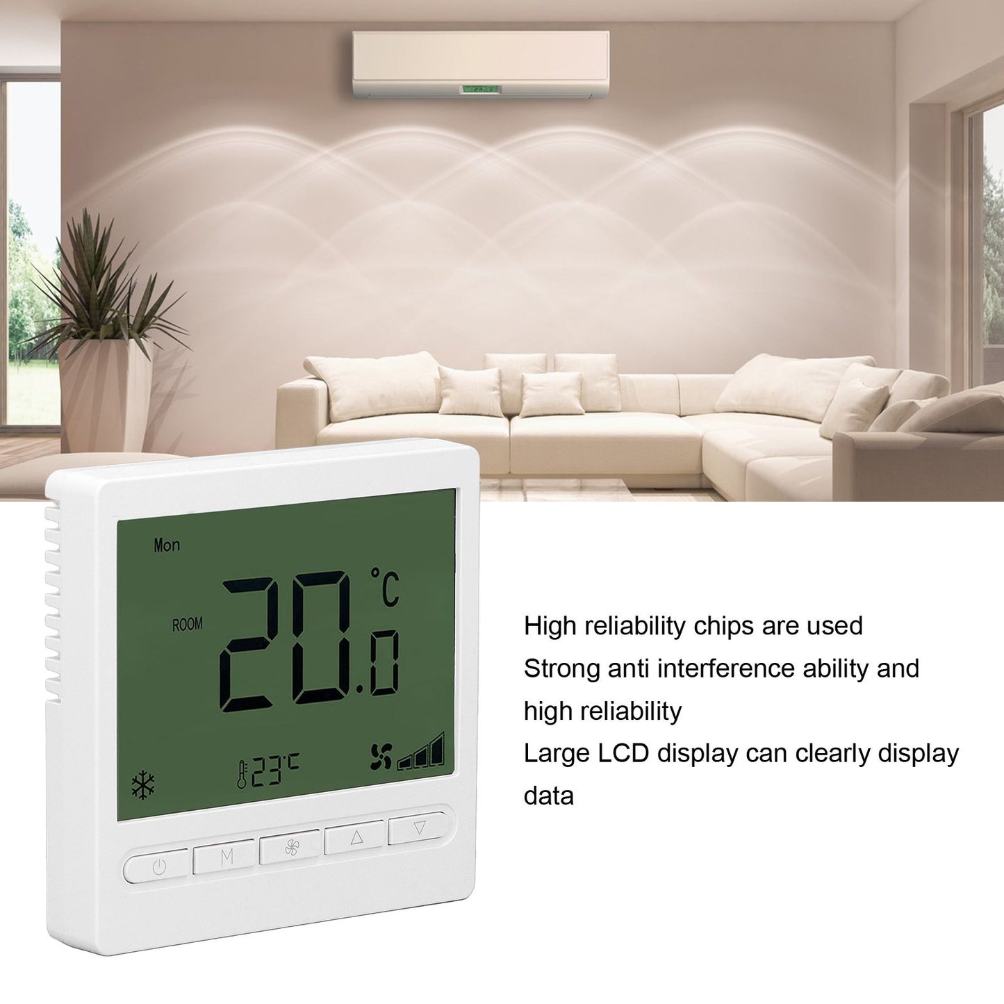 Smart Fan Coil Thermostat ABS LCD Screen Anti Interference Intelligent Thermostat for Home 220V V1294-YM0512-3114220099011
