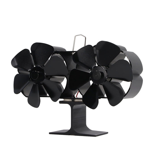 6 Blades Heat Powered Stove Fan Dual Head Fireplace Fan Home Non Electric Fan Black V1294-YM0512-3114220099911