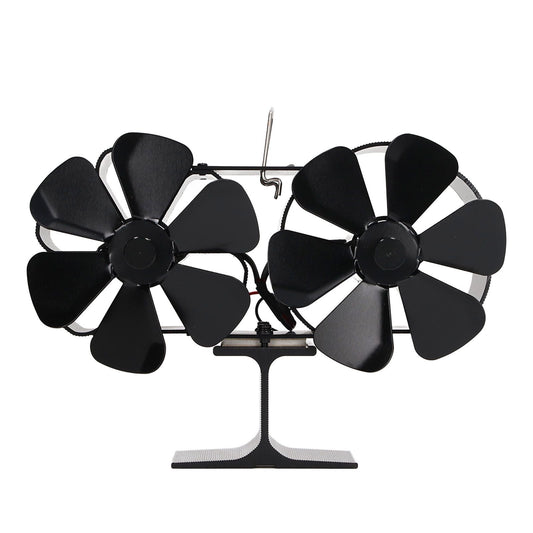 6 Blades Heat Powered Stove Fan Dual Head Fireplace Fan Home Non Electric Fan Black V1294-YM0512-3114220099911
