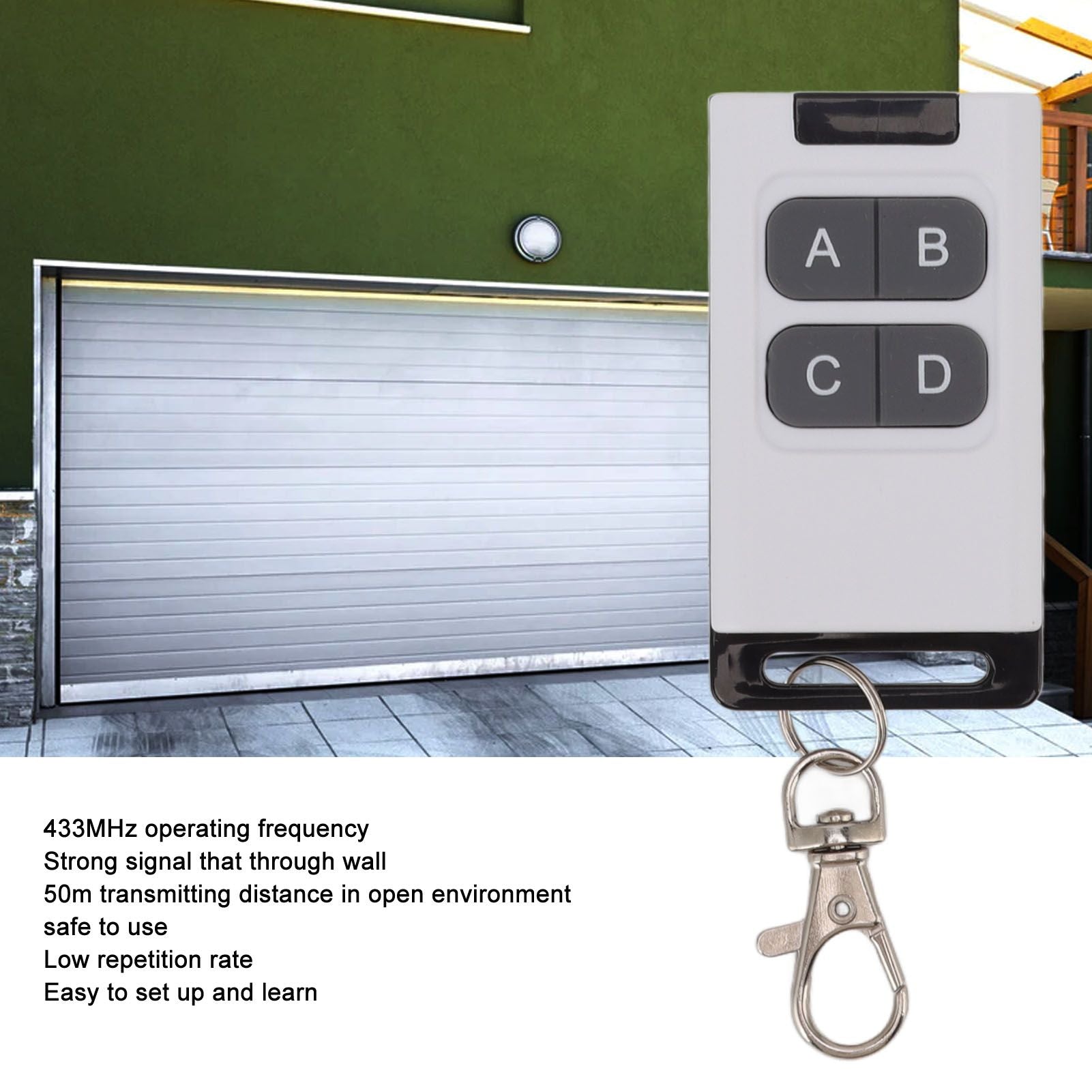 433MHz Cloning Remote Control 4 Keys Remote Control Key Fob Electric Garage Door Universal Remote Keychain V1294-YM0512-3114220100211
