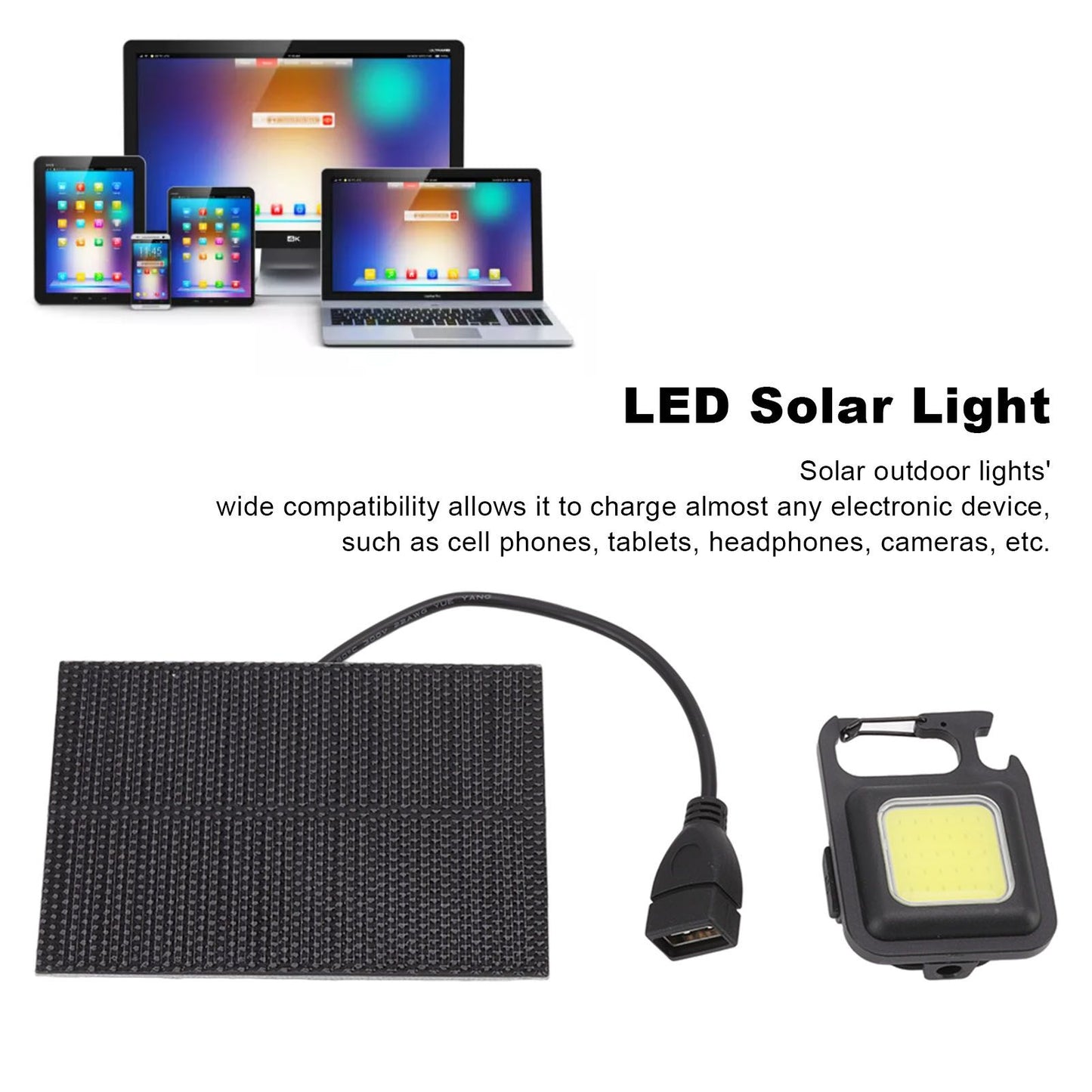 Monocrystalline Solar LED Light 5W IP68 Waterproof USB Rechargeable Solar Panel Light for Outdoor Camping V1294-YM0512-3114220101011