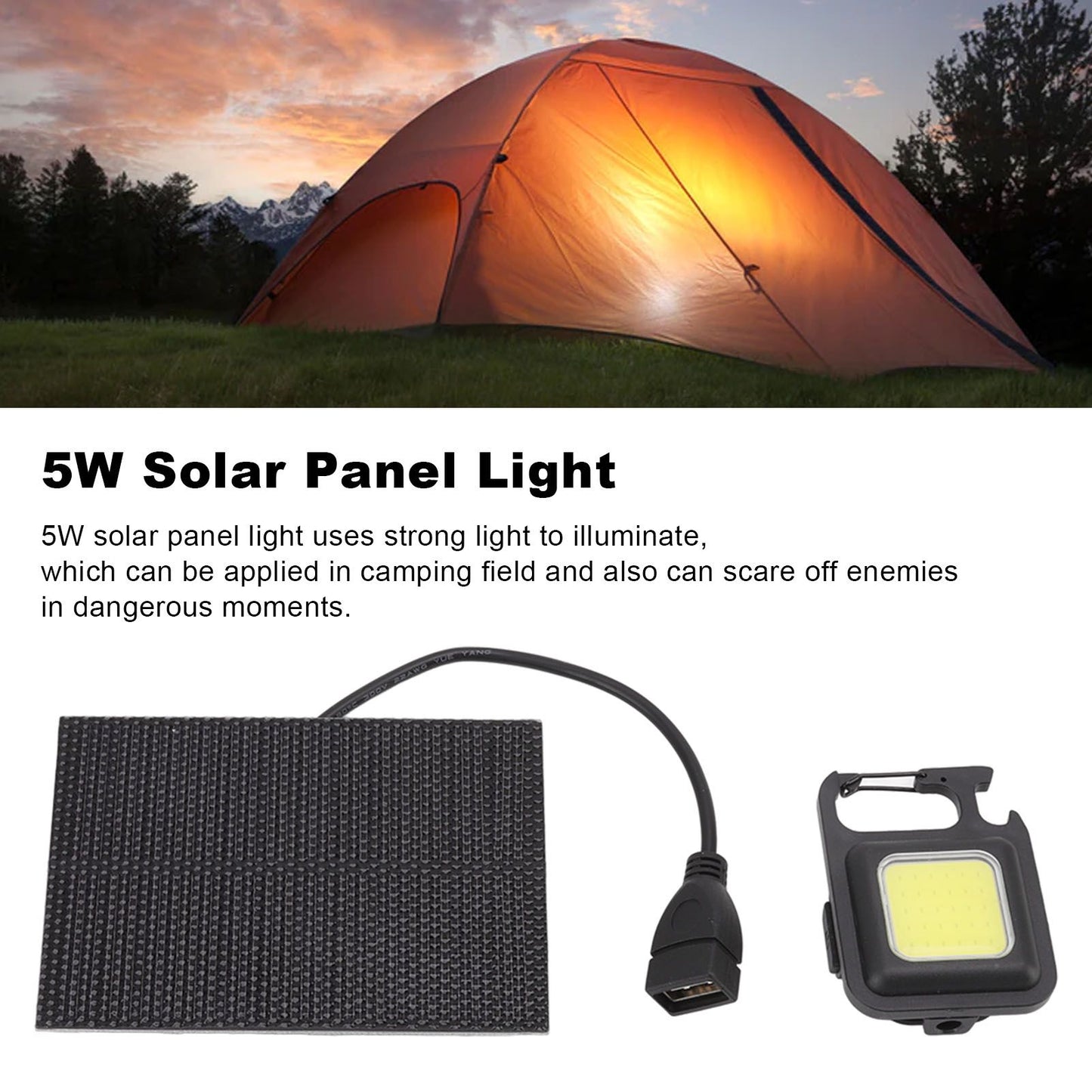 Monocrystalline Solar LED Light 5W IP68 Waterproof USB Rechargeable Solar Panel Light for Outdoor Camping V1294-YM0512-3114220101011