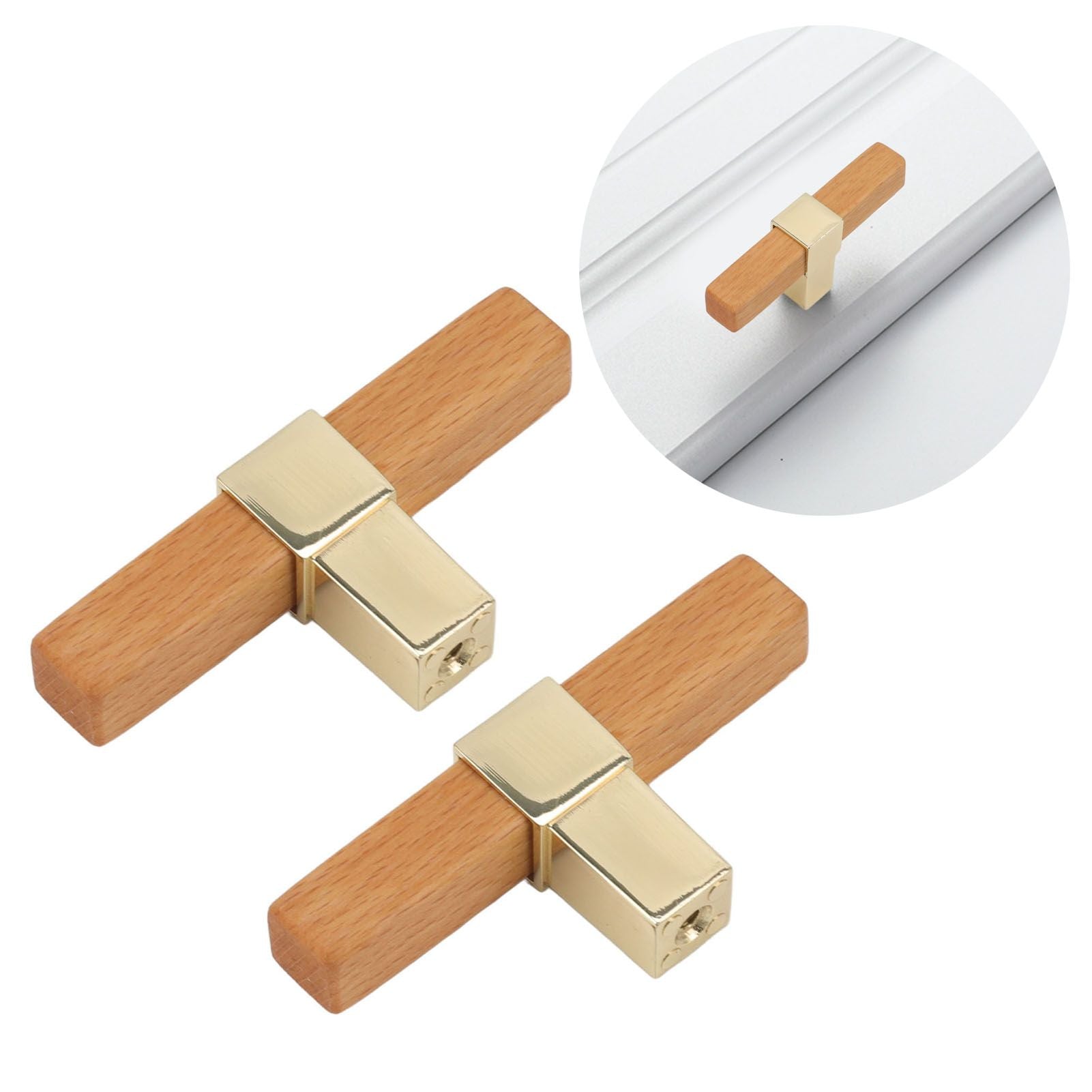 2 Pcs Wooden Cabinet Pulls Single Hole Door Pull Handle Knobs For Kitchen Drawer Cupboard Closet Golden V1294-YM0512-3114220102111