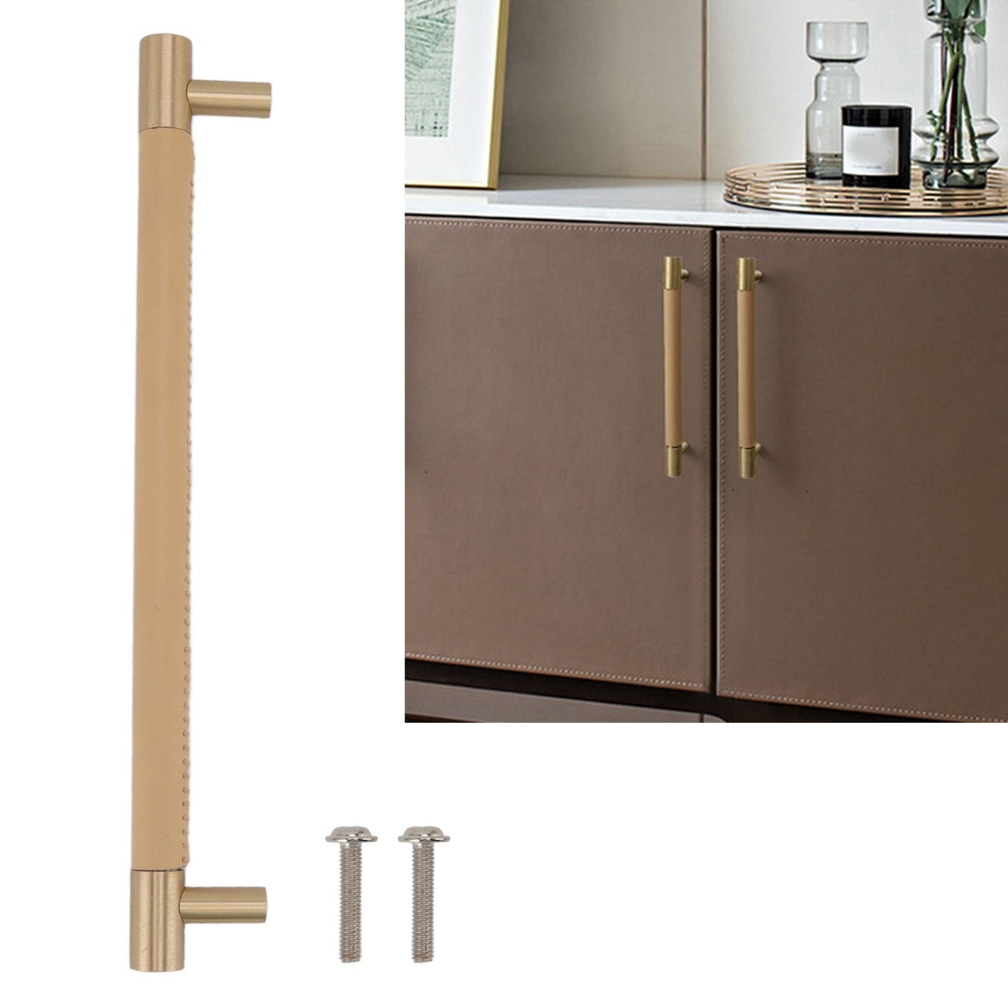 Cabinet Door Handle 224MM Hole Pitch Leather Brass Light Luxury Cupboard Bar Pull Handle for Home Wardrobe V1294-YM0512-3114220102211