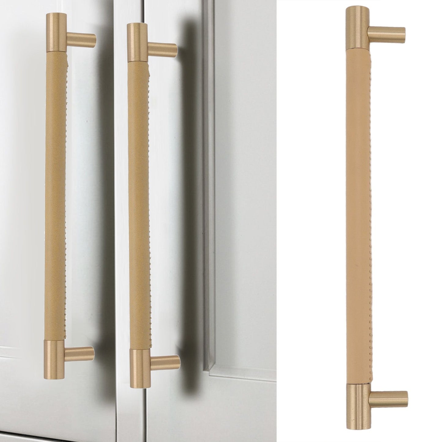Cabinet Door Handle 224MM Hole Pitch Leather Brass Light Luxury Cupboard Bar Pull Handle for Home Wardrobe V1294-YM0512-3114220102211