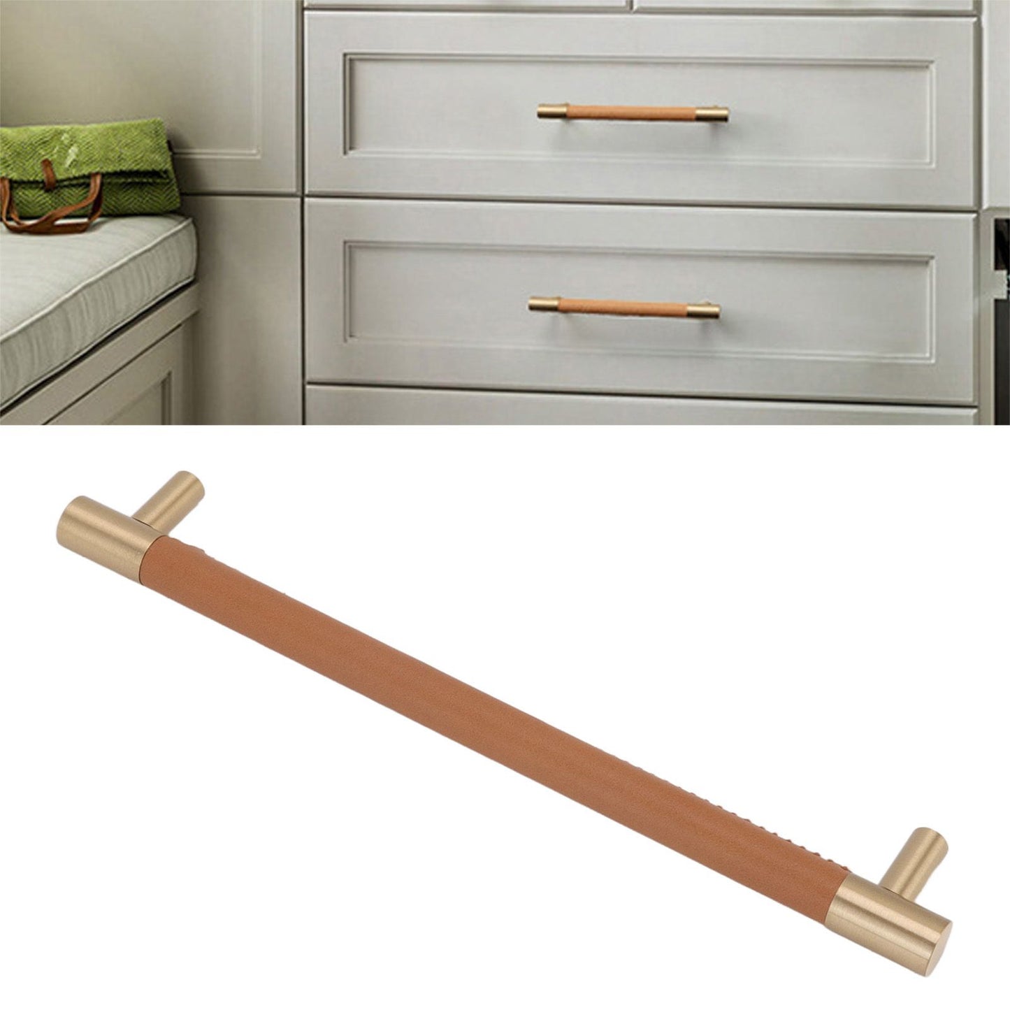 Cabinet Door Handle 224MM Hole Pitch Leather Brass Light Luxury Cupboard Bar Pull Handle for Home Wardrobe V1294-YM0512-3114220102212
