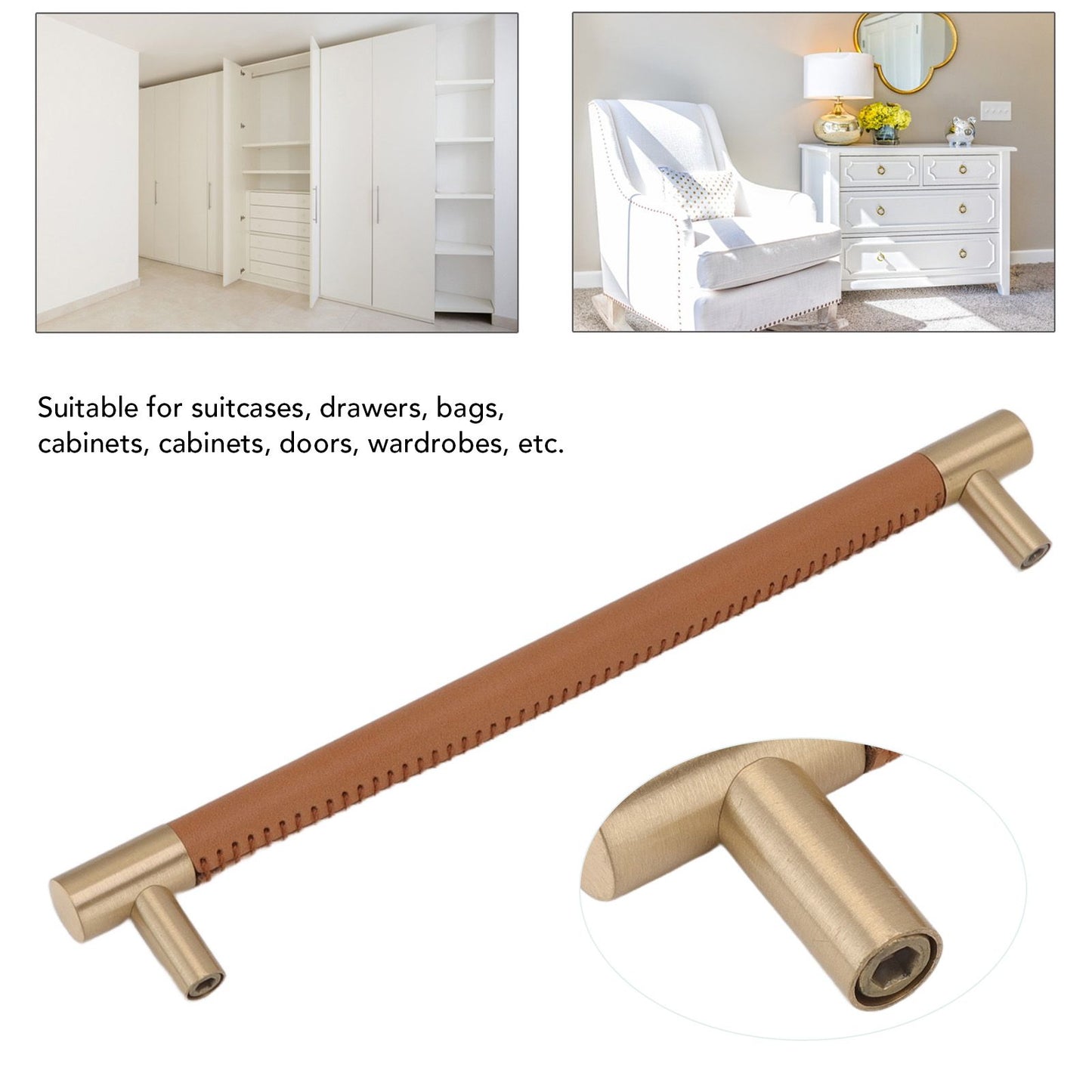 Cabinet Door Handle 224MM Hole Pitch Leather Brass Light Luxury Cupboard Bar Pull Handle for Home Wardrobe V1294-YM0512-3114220102212