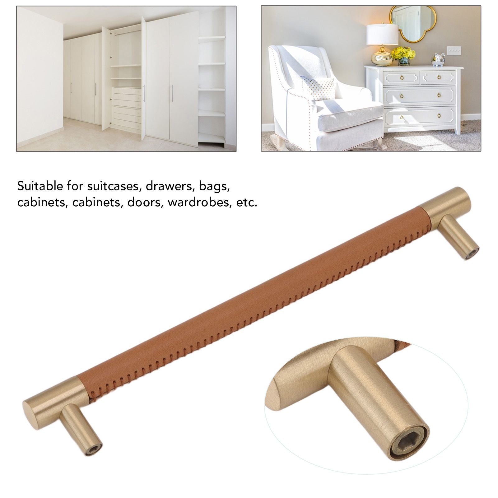 Cabinet Door Handle 224MM Hole Pitch Leather Brass Light Luxury Cupboard Bar Pull Handle for Home Wardrobe V1294-YM0512-3114220102212