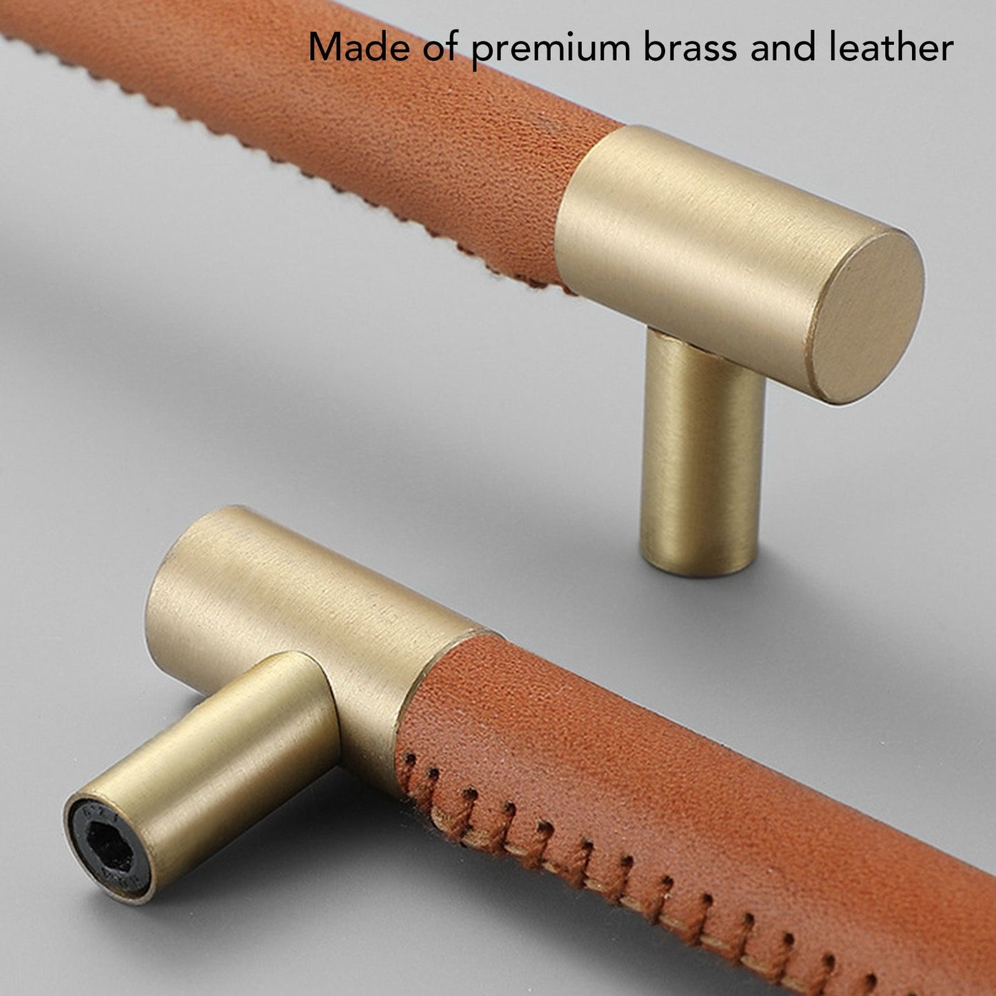 Cabinet Door Handle 224MM Hole Pitch Leather Brass Light Luxury Cupboard Bar Pull Handle for Home Wardrobe V1294-YM0512-3114220102212