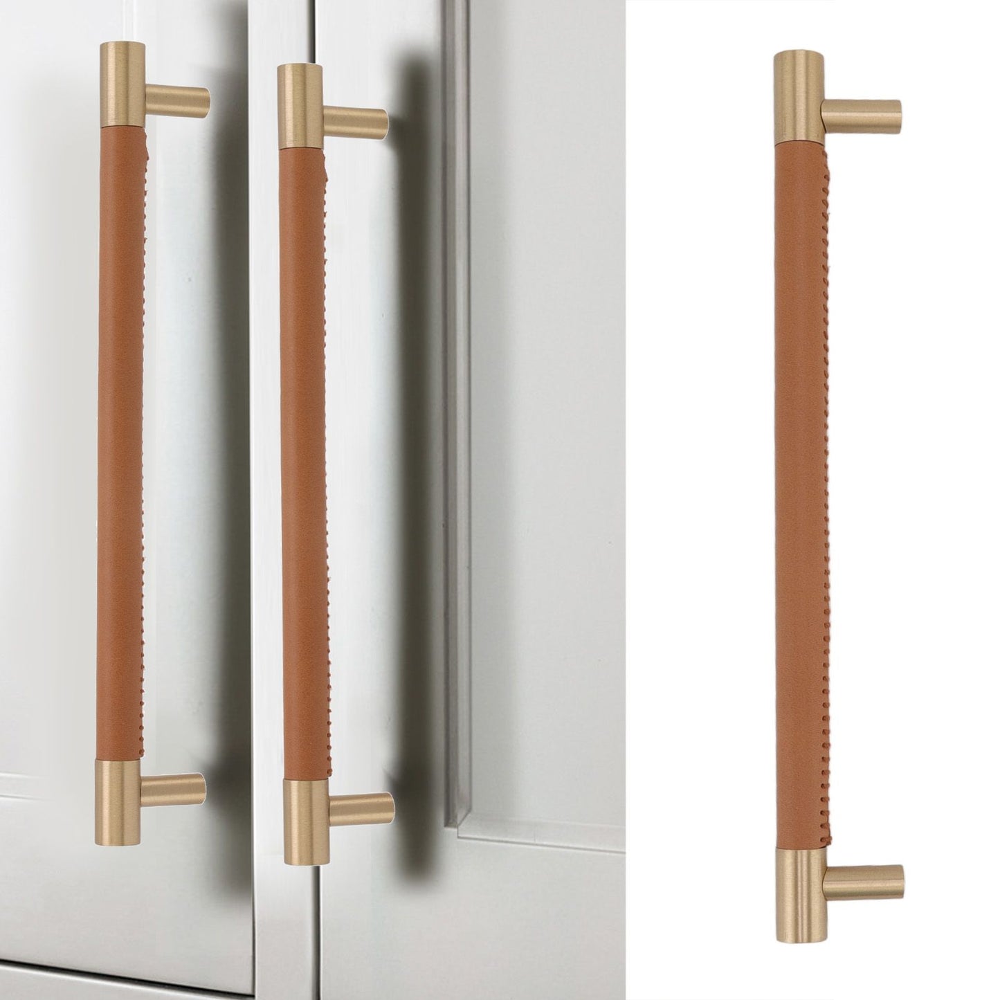 Cabinet Door Handle 224MM Hole Pitch Leather Brass Light Luxury Cupboard Bar Pull Handle for Home Wardrobe V1294-YM0512-3114220102212