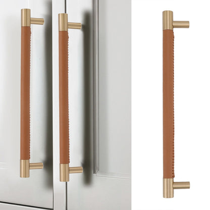 Cabinet Door Handle 224MM Hole Pitch Leather Brass Light Luxury Cupboard Bar Pull Handle for Home Wardrobe V1294-YM0512-3114220102212